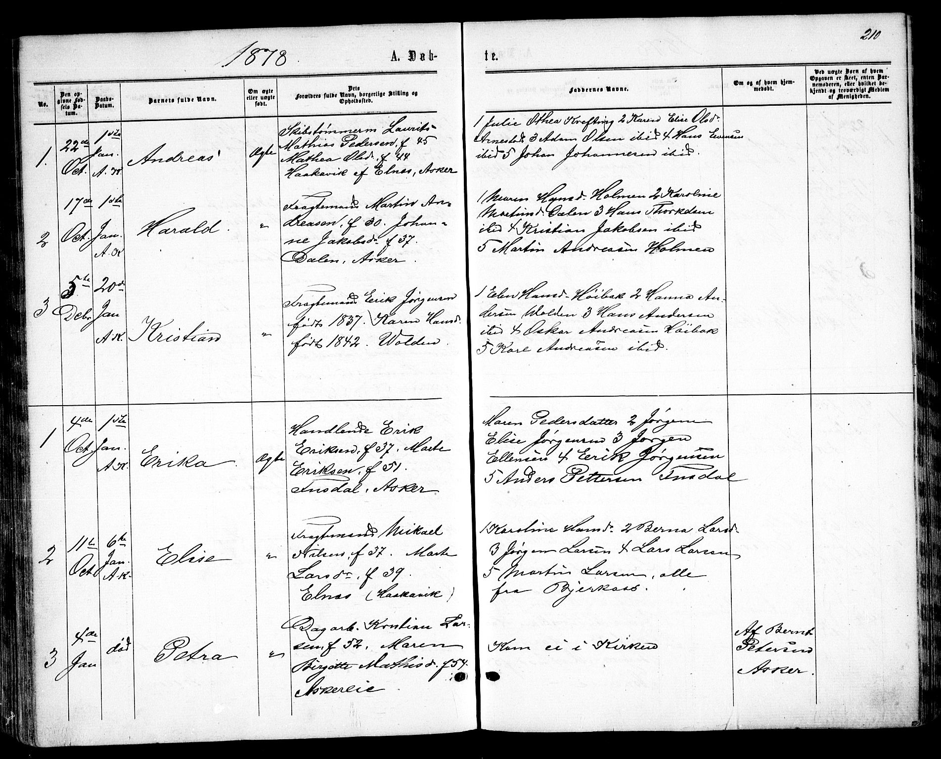 Asker prestekontor Kirkebøker, SAO/A-10256a/F/Fa/L0008: Parish register (official) no. I 8, 1865-1878, p. 210