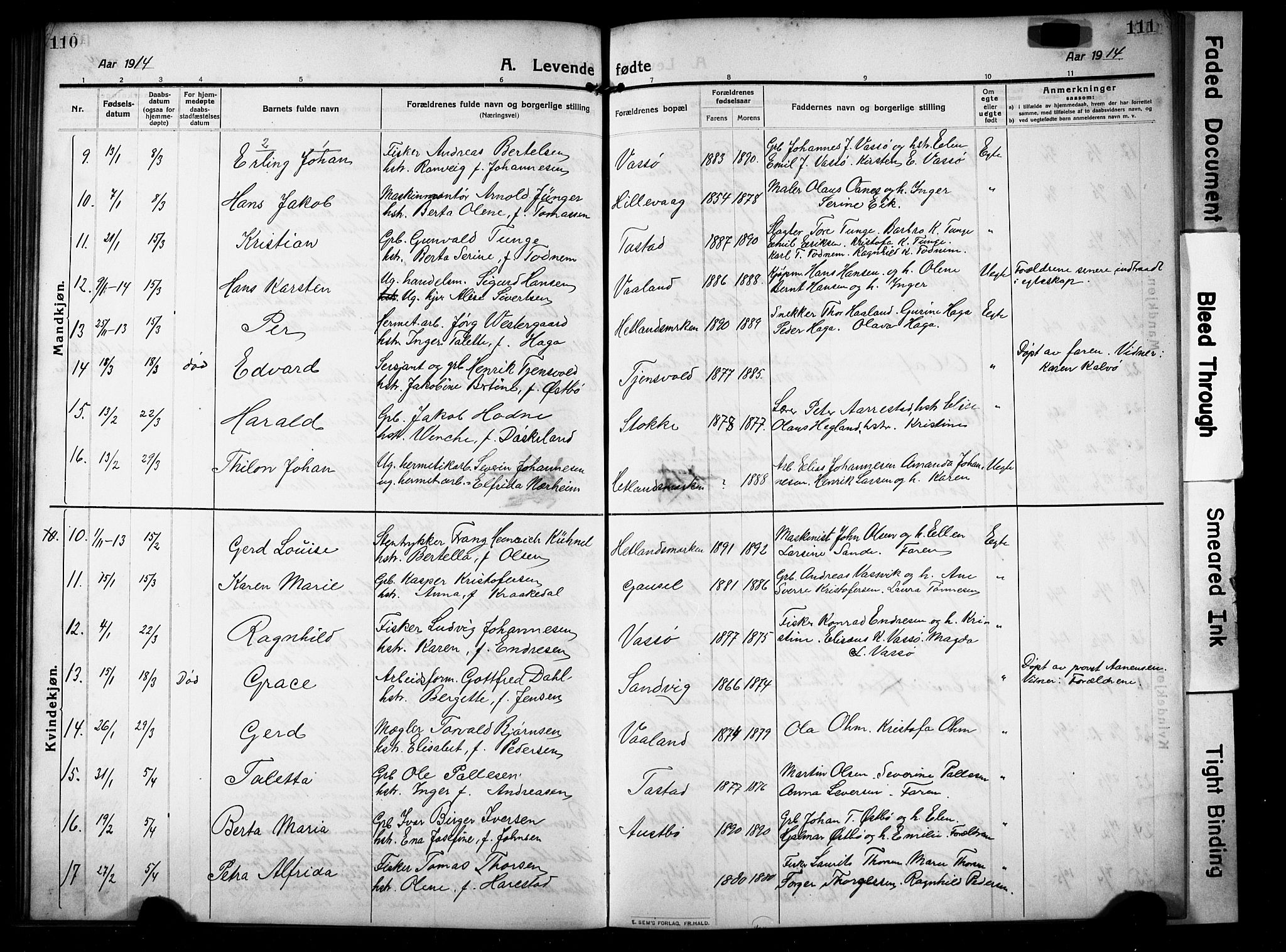 Hetland sokneprestkontor, SAST/A-101826/30/30BB/L0008: Parish register (copy) no. B 8, 1910-1921, p. 110-111
