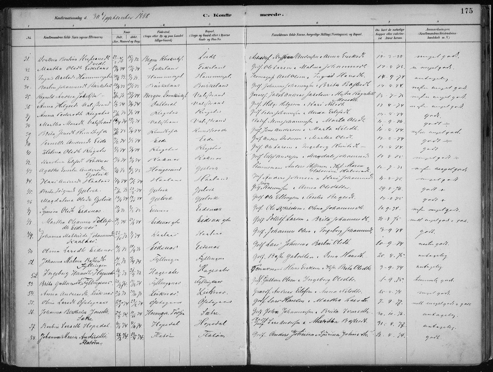 Hamre sokneprestembete, AV/SAB-A-75501/H/Ha/Haa/Haab/L0001: Parish register (official) no. B  1, 1882-1905, p. 175