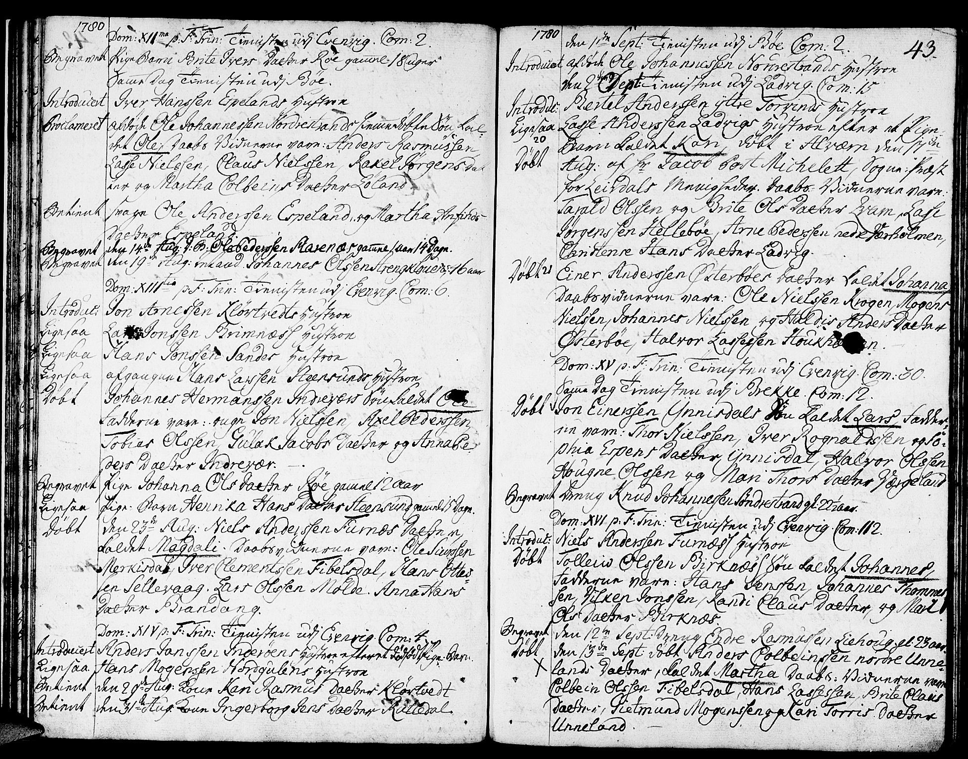 Gulen sokneprestembete, AV/SAB-A-80201/H/Haa/Haaa/L0013: Parish register (official) no. A 13, 1776-1787, p. 43