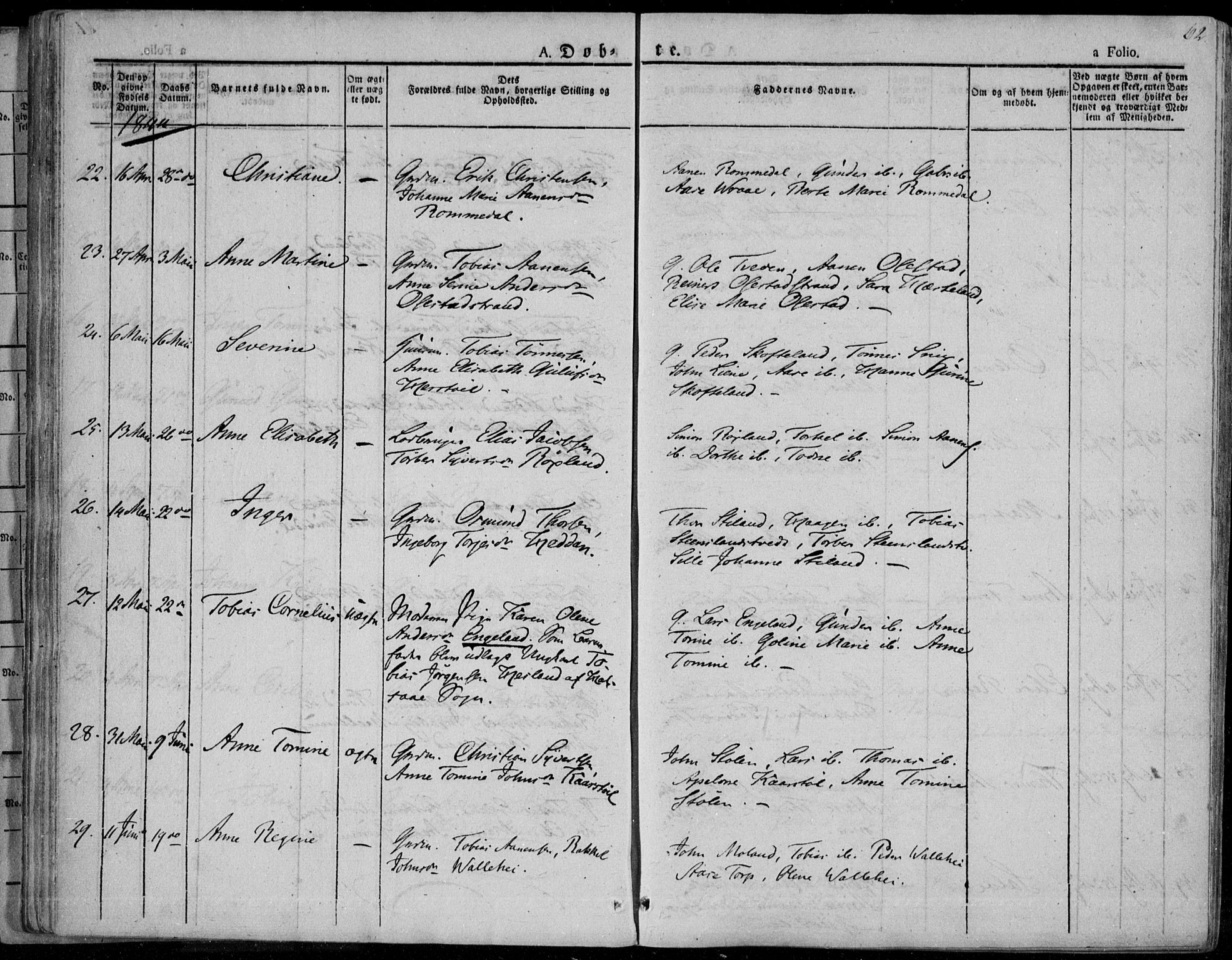 Sør-Audnedal sokneprestkontor, AV/SAK-1111-0039/F/Fa/Fab/L0006: Parish register (official) no. A 6, 1829-1855, p. 62