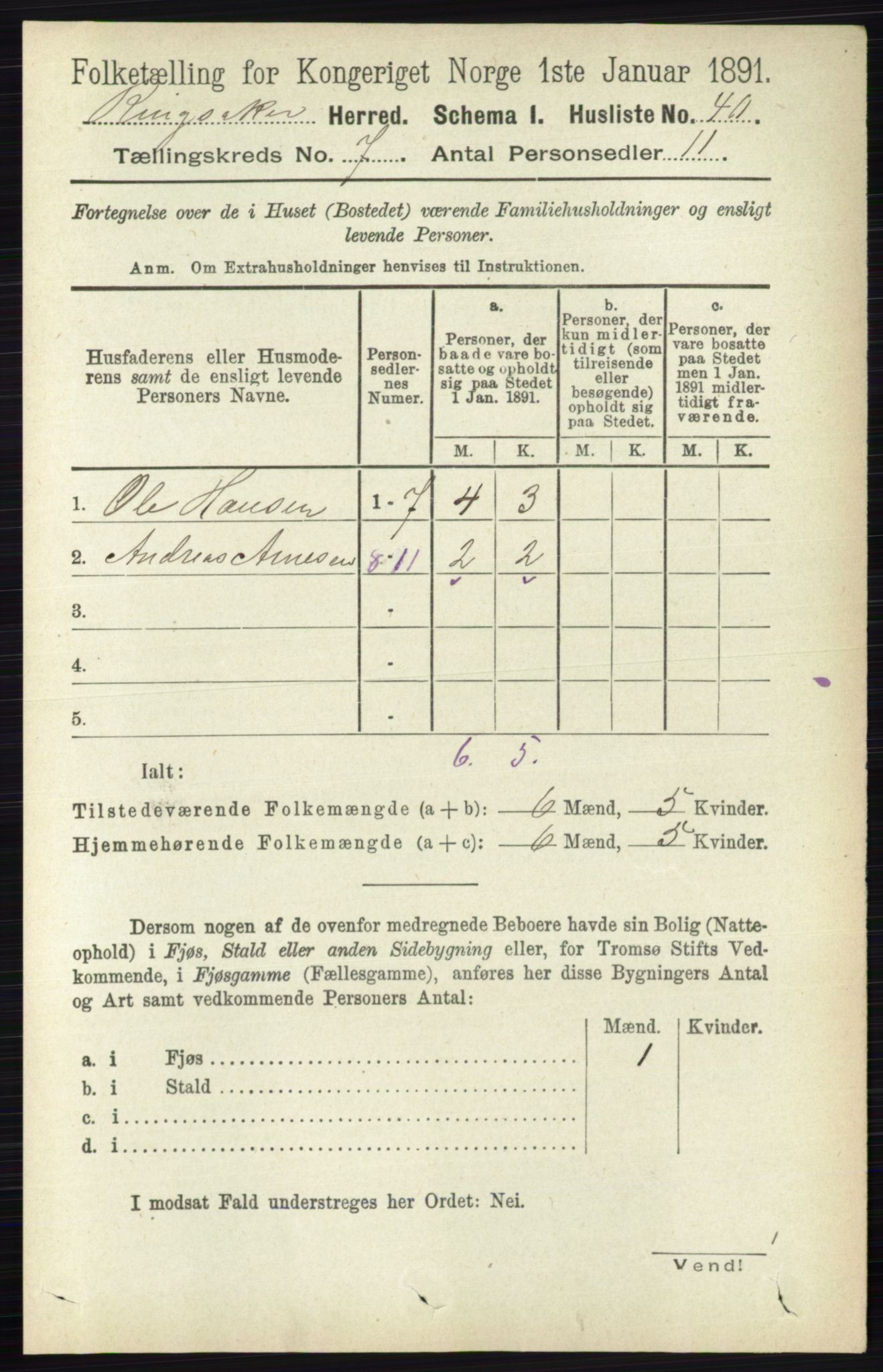 RA, 1891 census for 0412 Ringsaker, 1891, p. 3830