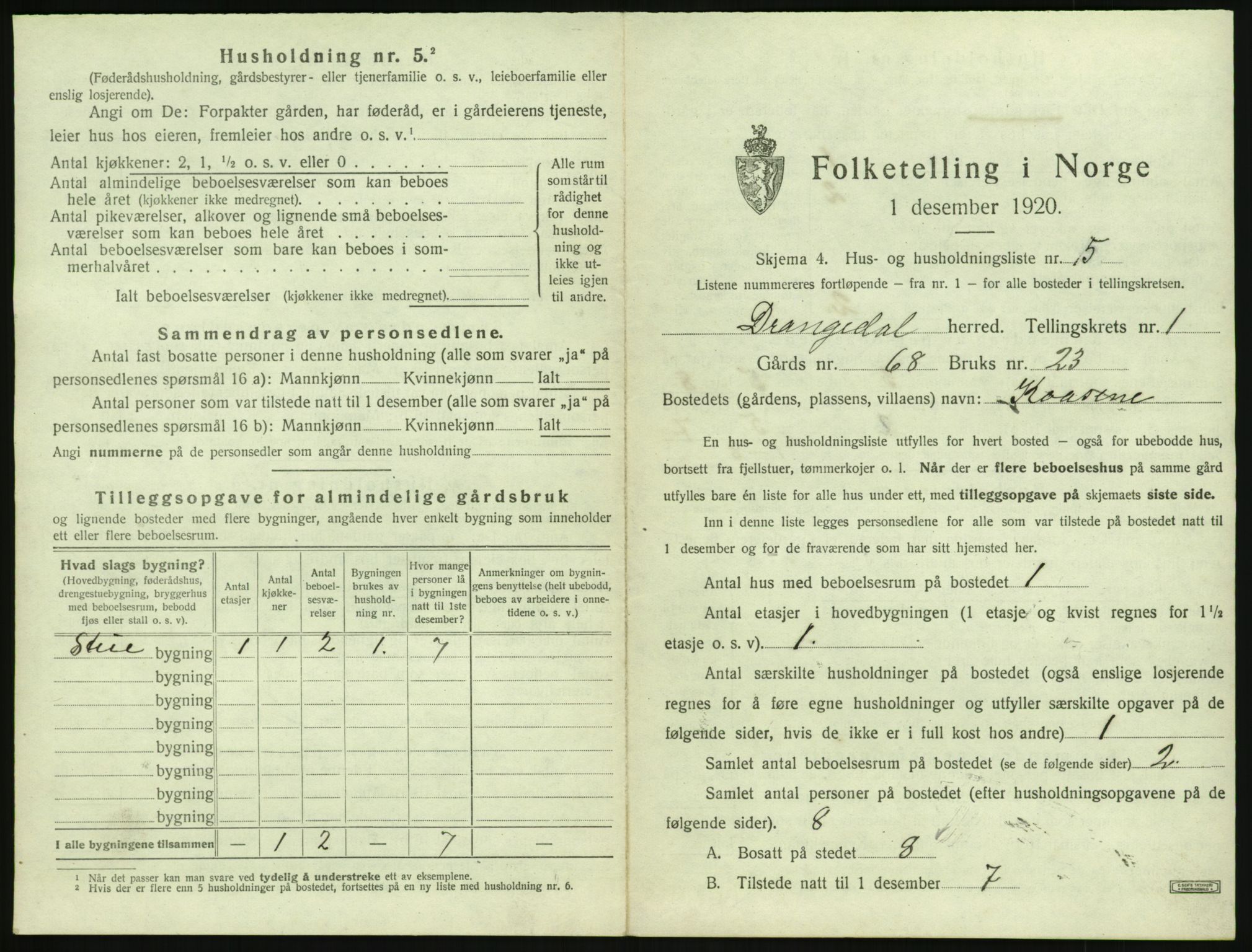 SAKO, 1920 census for Drangedal, 1920, p. 83