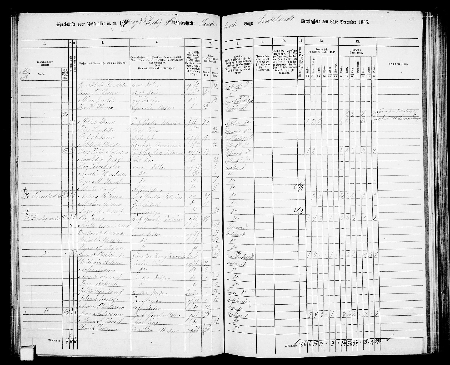 RA, 1865 census for Sandeherred/Sandeherred, 1865, p. 98