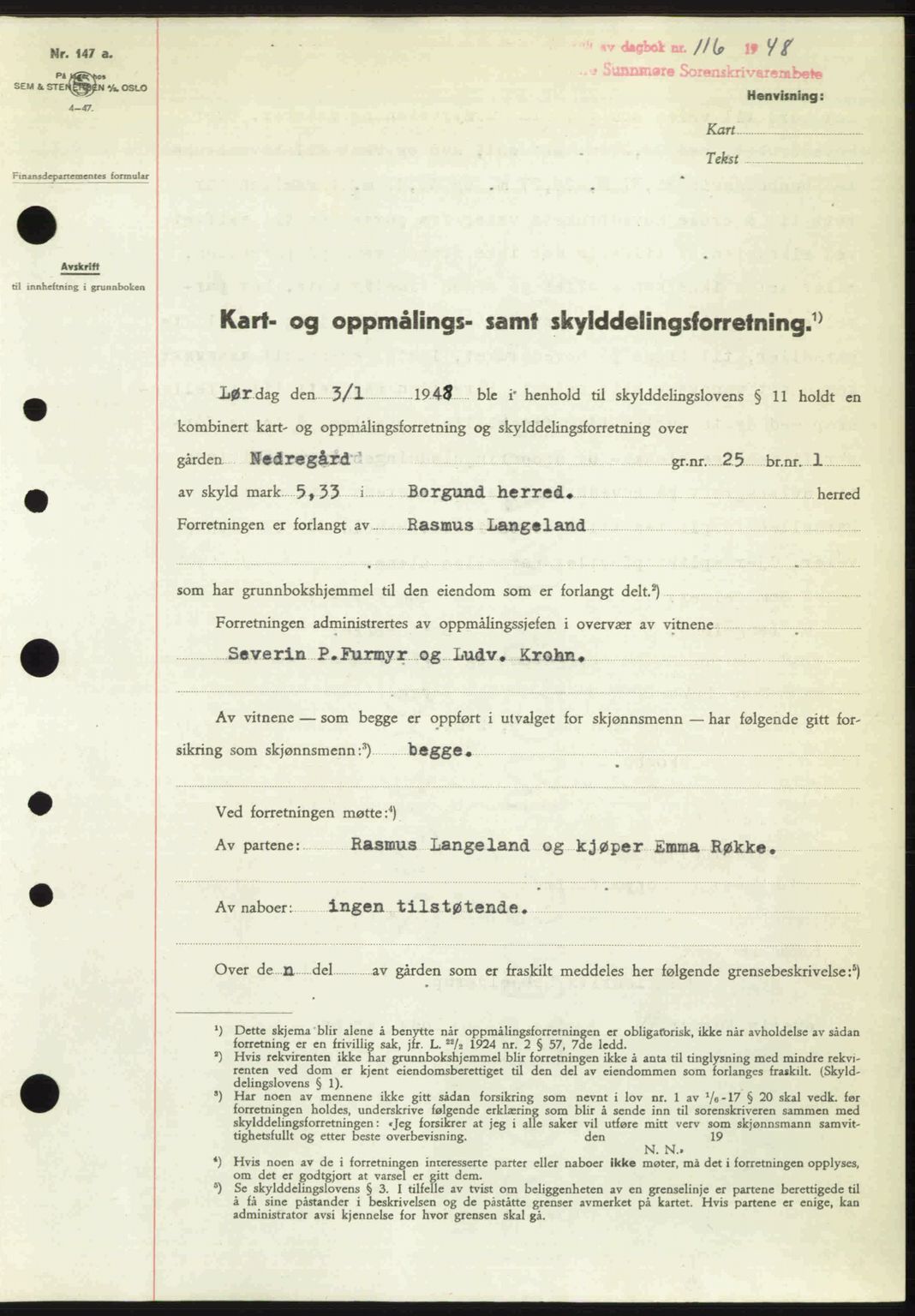 Nordre Sunnmøre sorenskriveri, AV/SAT-A-0006/1/2/2C/2Ca: Mortgage book no. A26, 1947-1948, Diary no: : 116/1948