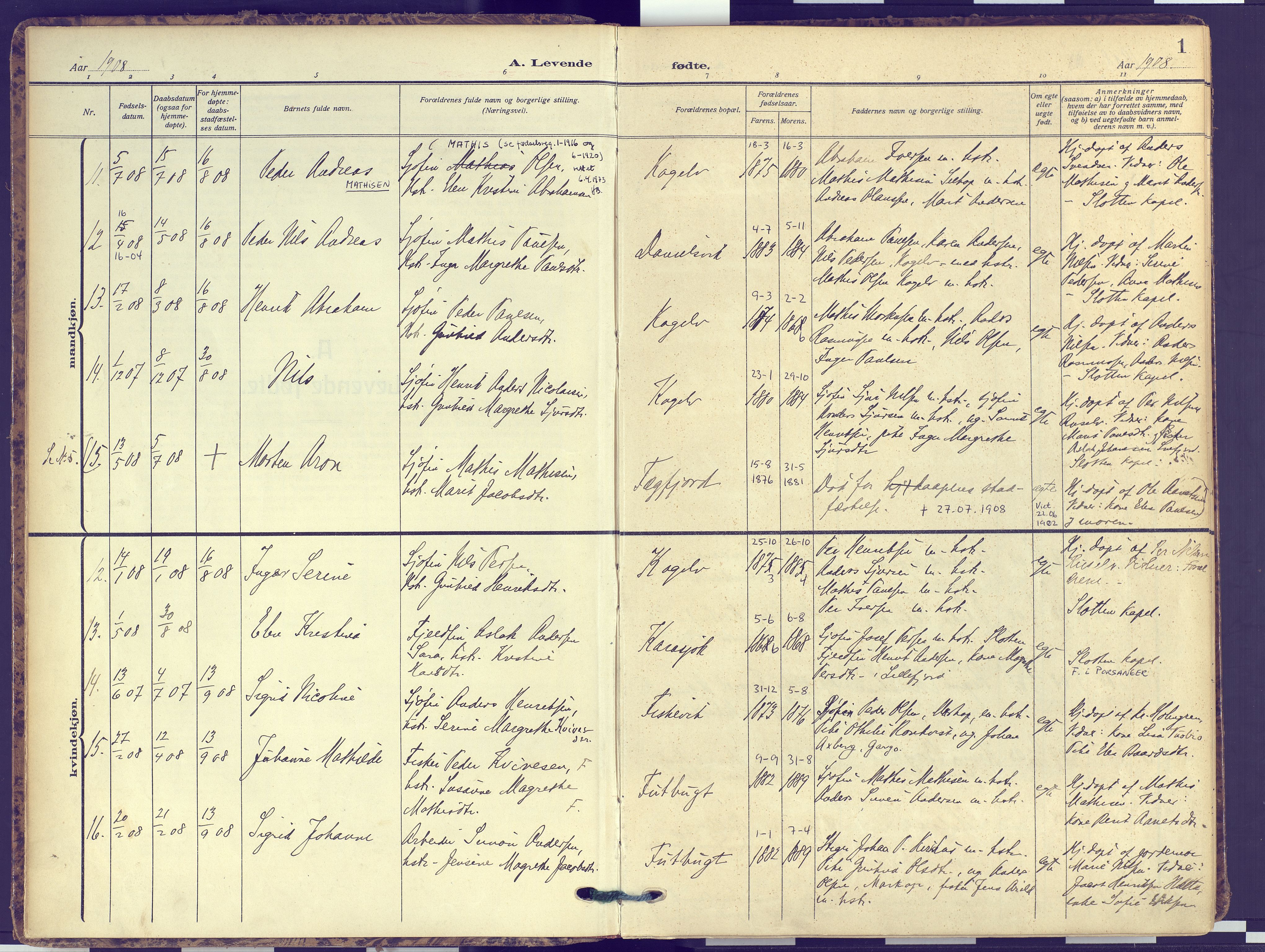 Hammerfest sokneprestkontor, SATØ/S-1347: Parish register (official) no. 16, 1908-1923, p. 1