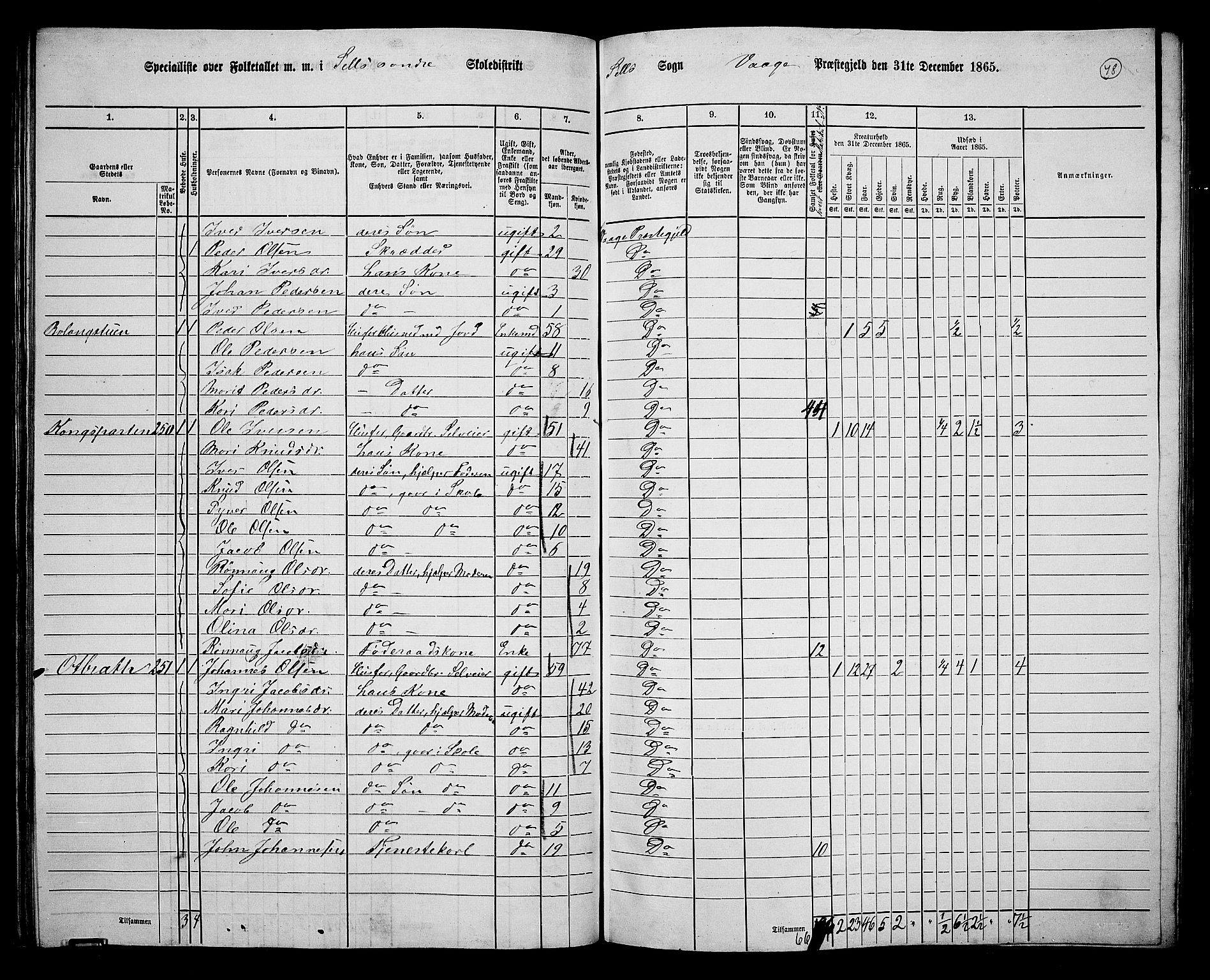 RA, 1865 census for Vågå, 1865, p. 238