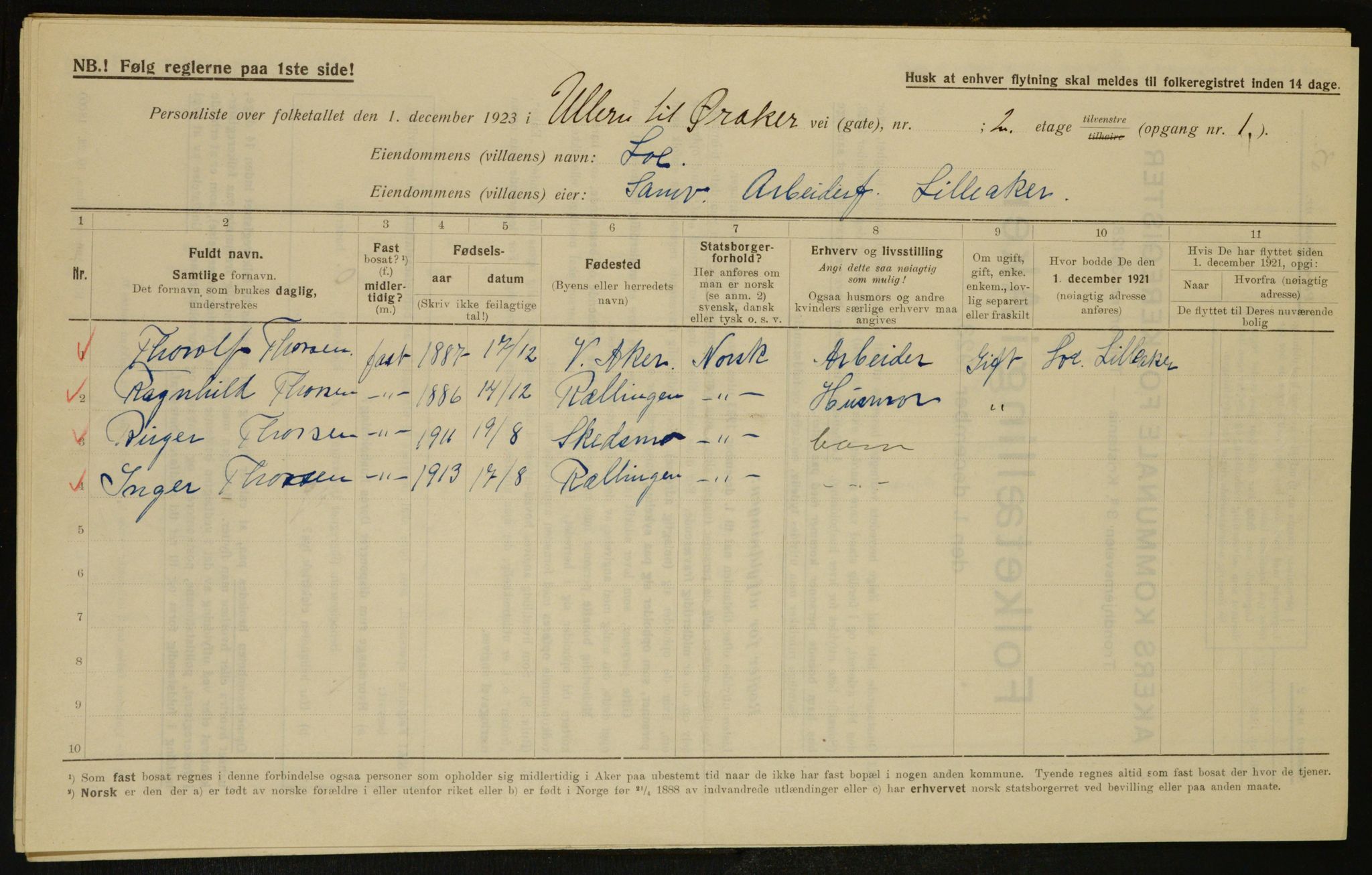 , Municipal Census 1923 for Aker, 1923, p. 2812