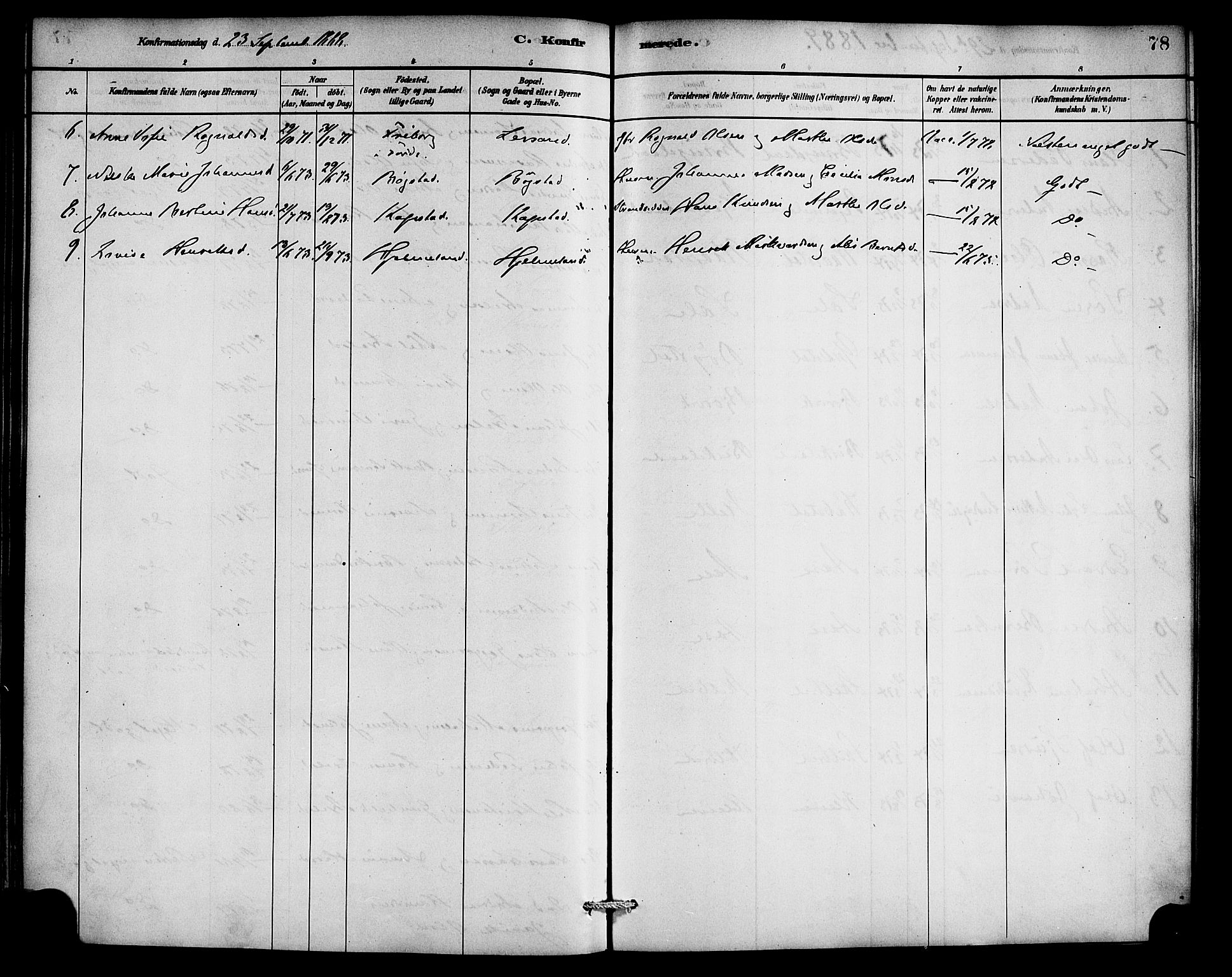 Gaular sokneprestembete, AV/SAB-A-80001/H/Haa: Parish register (official) no. C 1, 1882-1897, p. 78