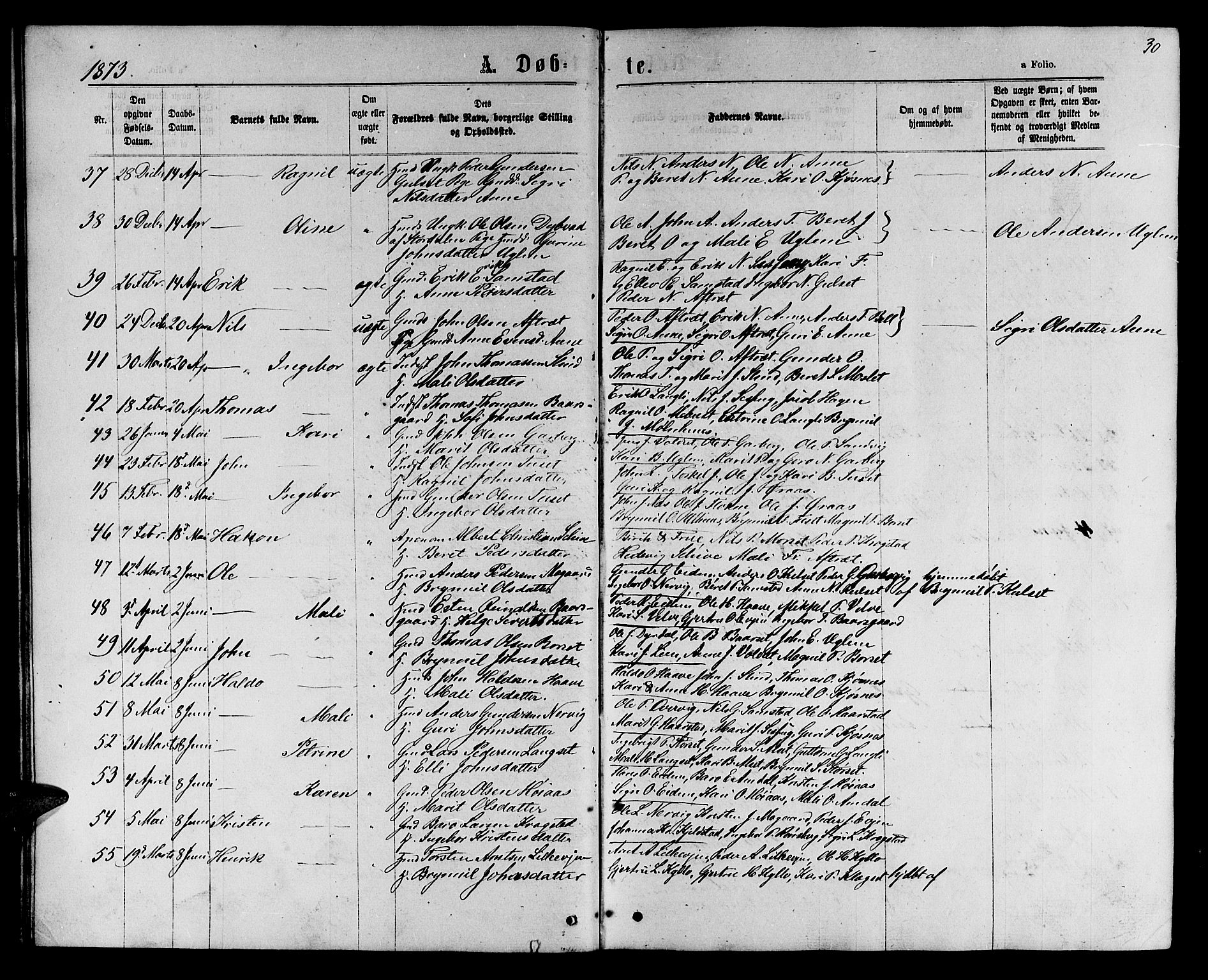 Ministerialprotokoller, klokkerbøker og fødselsregistre - Sør-Trøndelag, AV/SAT-A-1456/695/L1156: Parish register (copy) no. 695C07, 1869-1888, p. 30