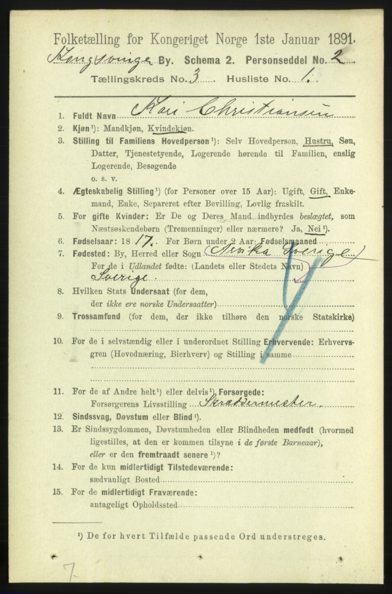 RA, 1891 census for 0402 Kongsvinger, 1891, p. 1132