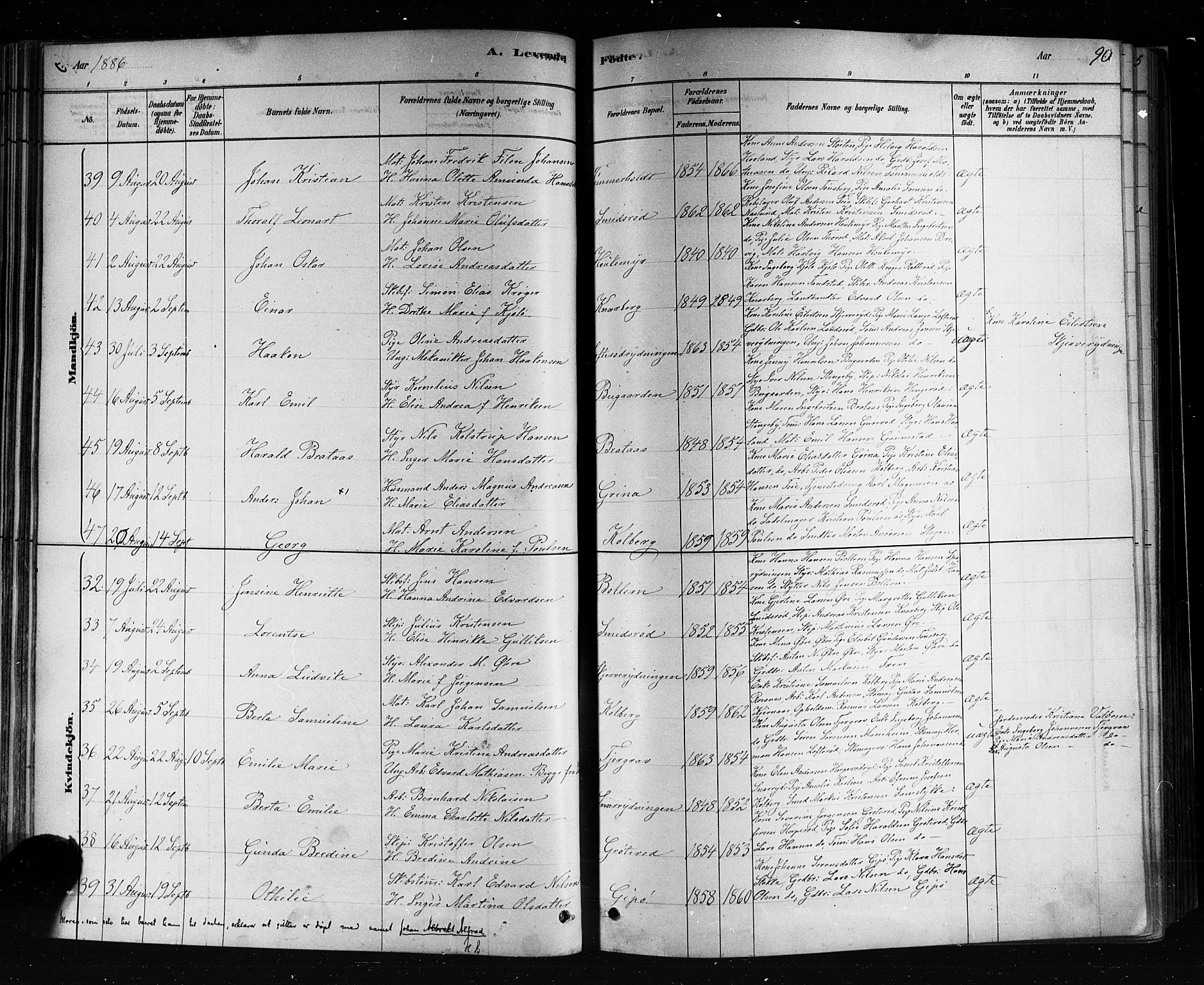 Nøtterøy kirkebøker, AV/SAKO-A-354/F/Fa/L0008: Parish register (official) no. I 8, 1878-1893, p. 90