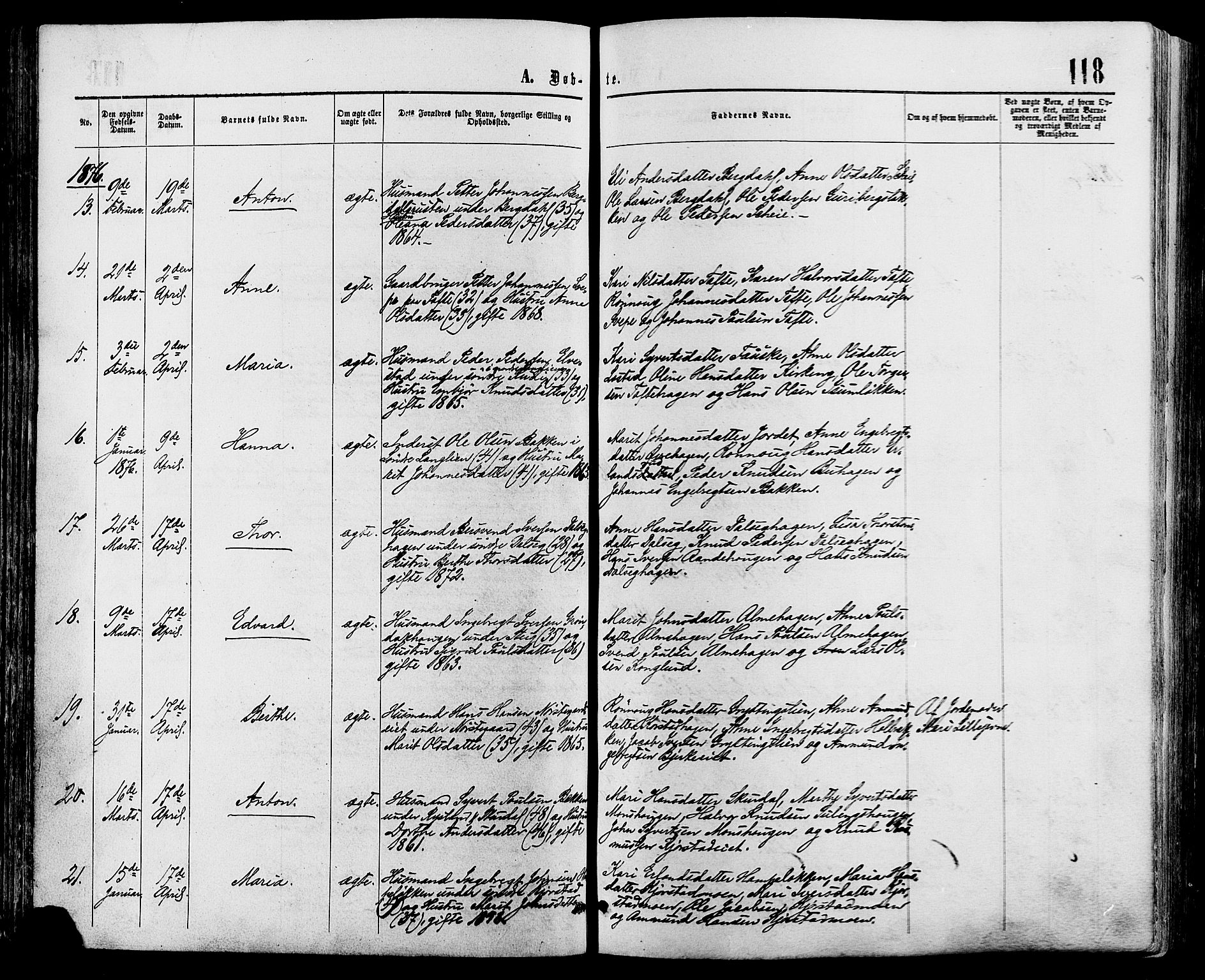 Sør-Fron prestekontor, AV/SAH-PREST-010/H/Ha/Haa/L0002: Parish register (official) no. 2, 1864-1880, p. 118