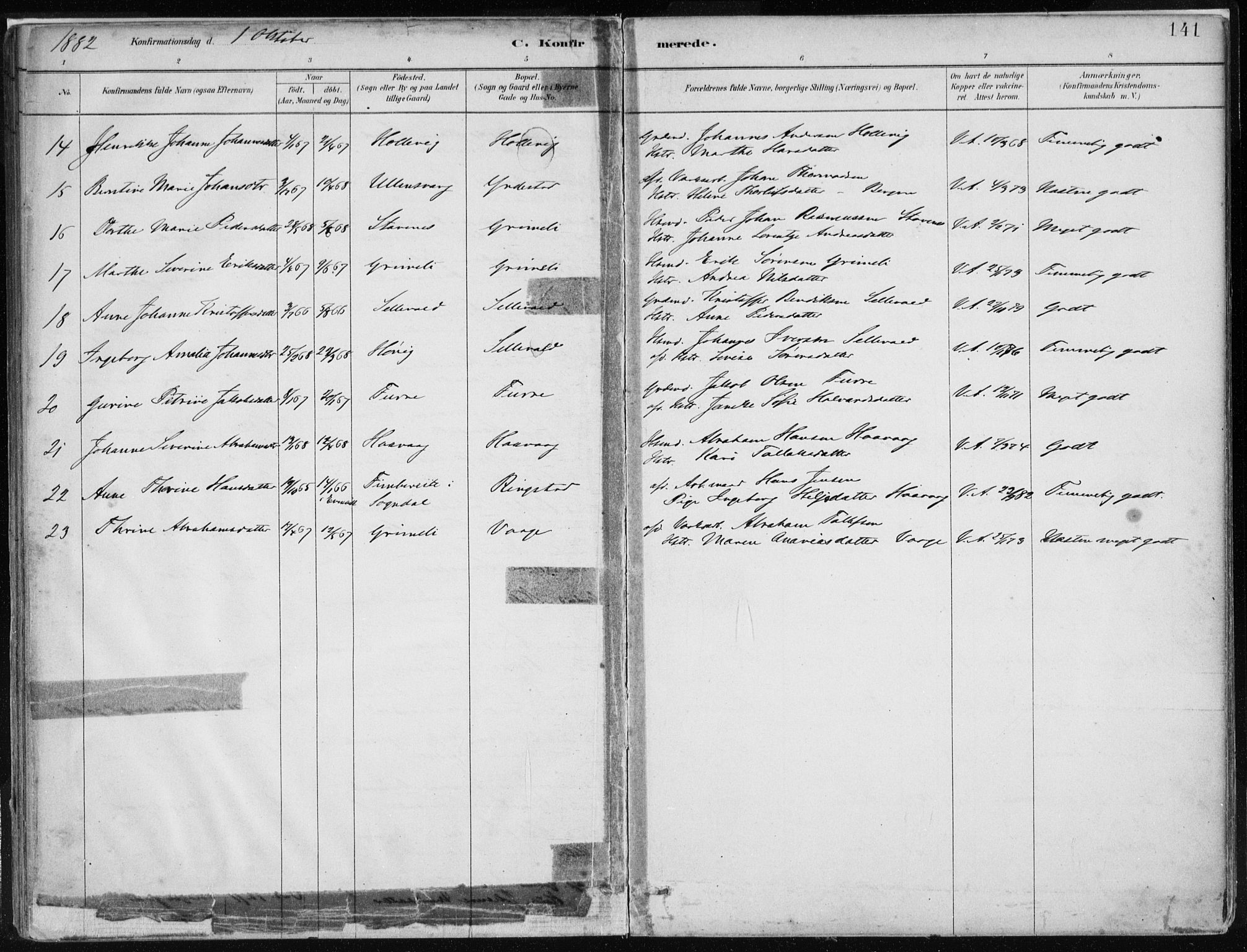 Askvoll sokneprestembete, AV/SAB-A-79501/H/Haa/Haab/L0002: Parish register (official) no. B 2, 1879-1909, p. 141