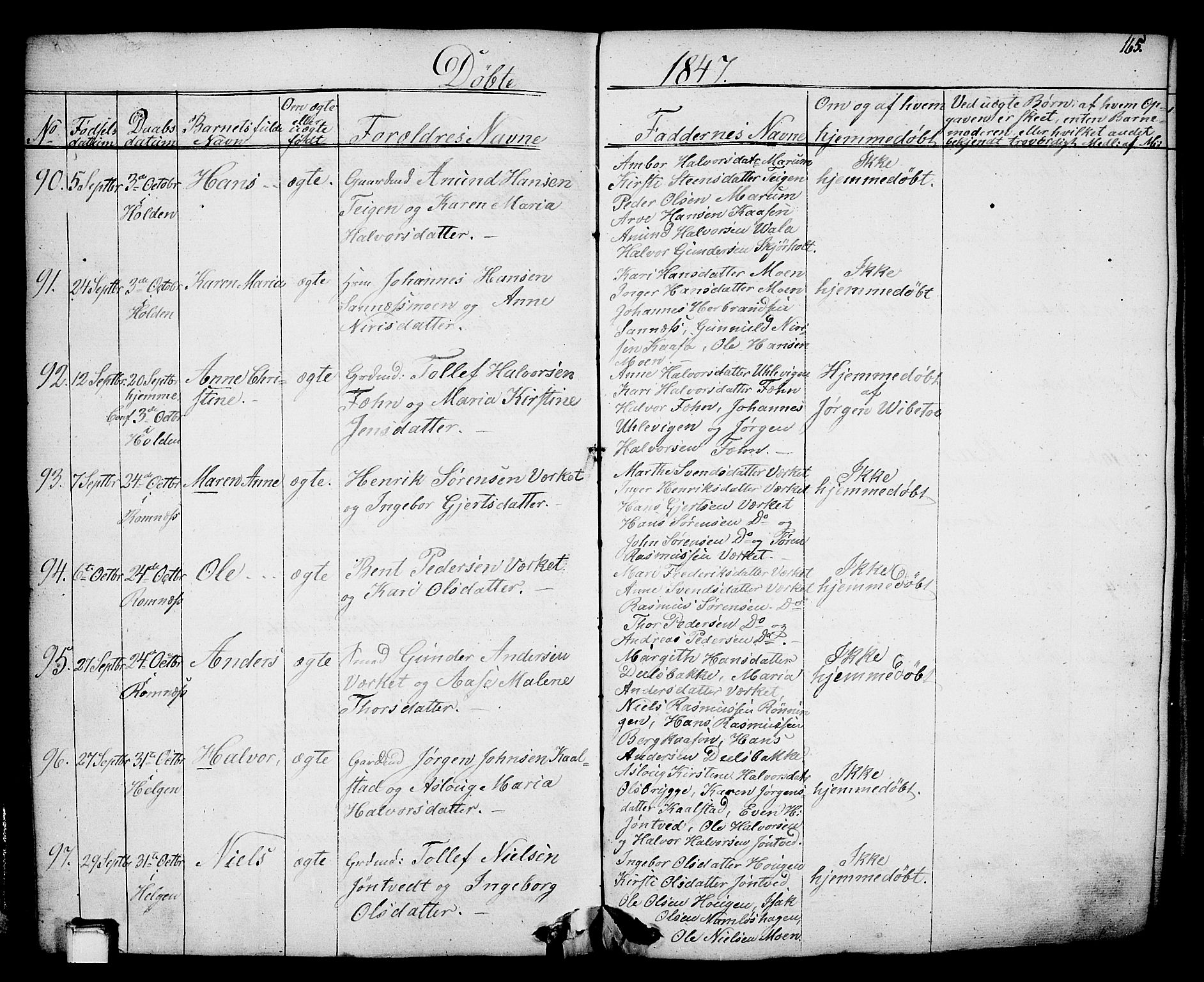 Holla kirkebøker, AV/SAKO-A-272/F/Fa/L0004: Parish register (official) no. 4, 1830-1848, p. 165