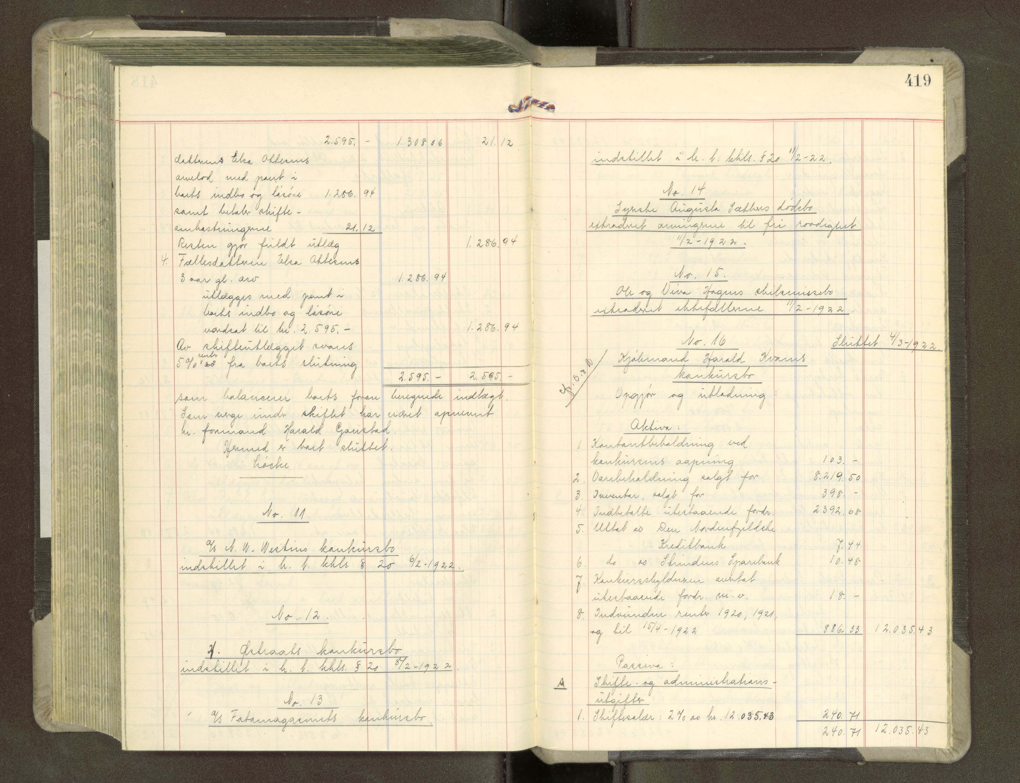 Trondheim byfogd, AV/SAT-A-0003/1/3/3A/L0043: Skifteutlodningsprotokoll - 15/7-4/3. (m/ register), 1918-1922, p. 419