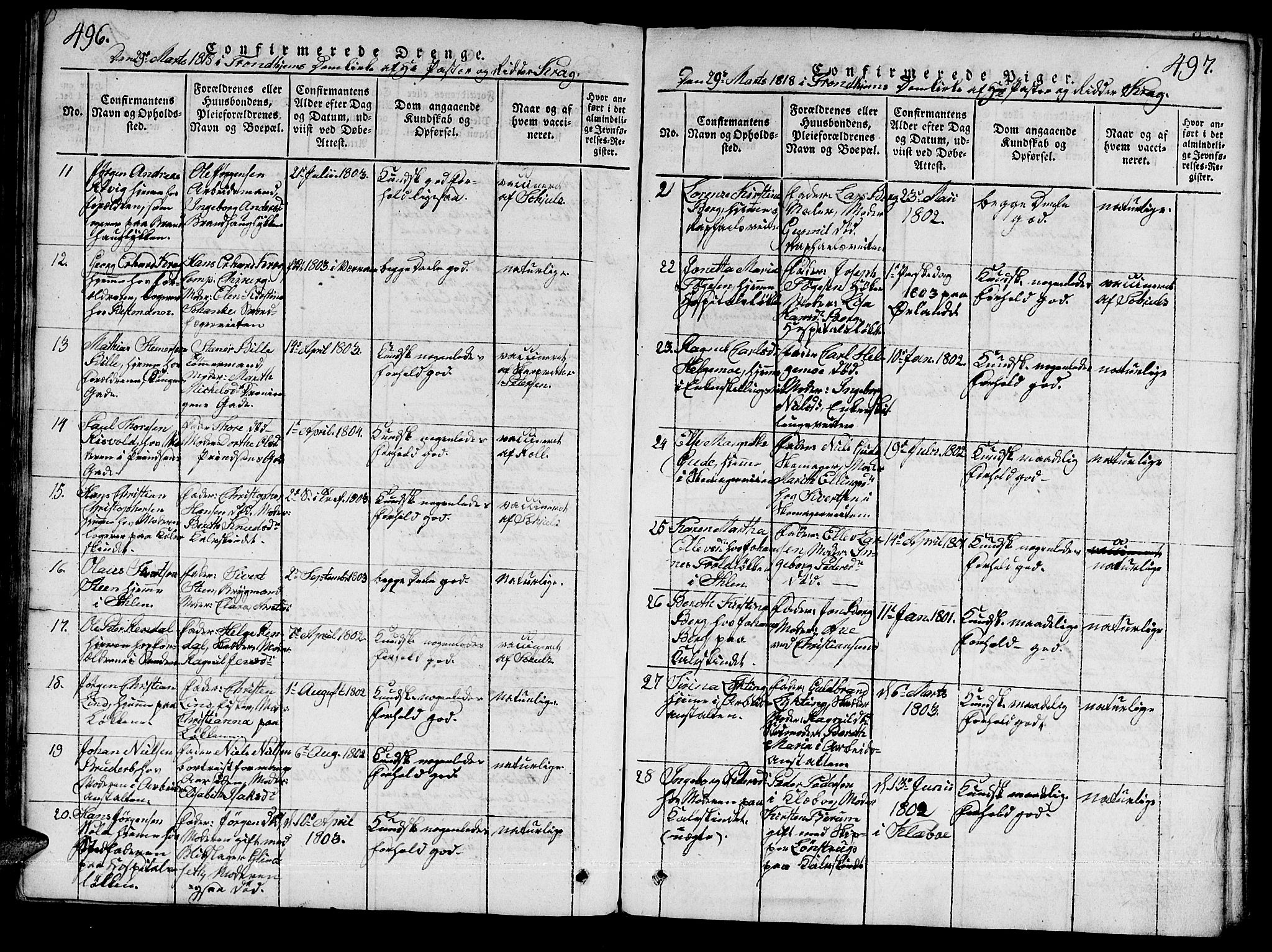 Ministerialprotokoller, klokkerbøker og fødselsregistre - Sør-Trøndelag, SAT/A-1456/601/L0043: Parish register (official) no. 601A11, 1815-1821, p. 496-497