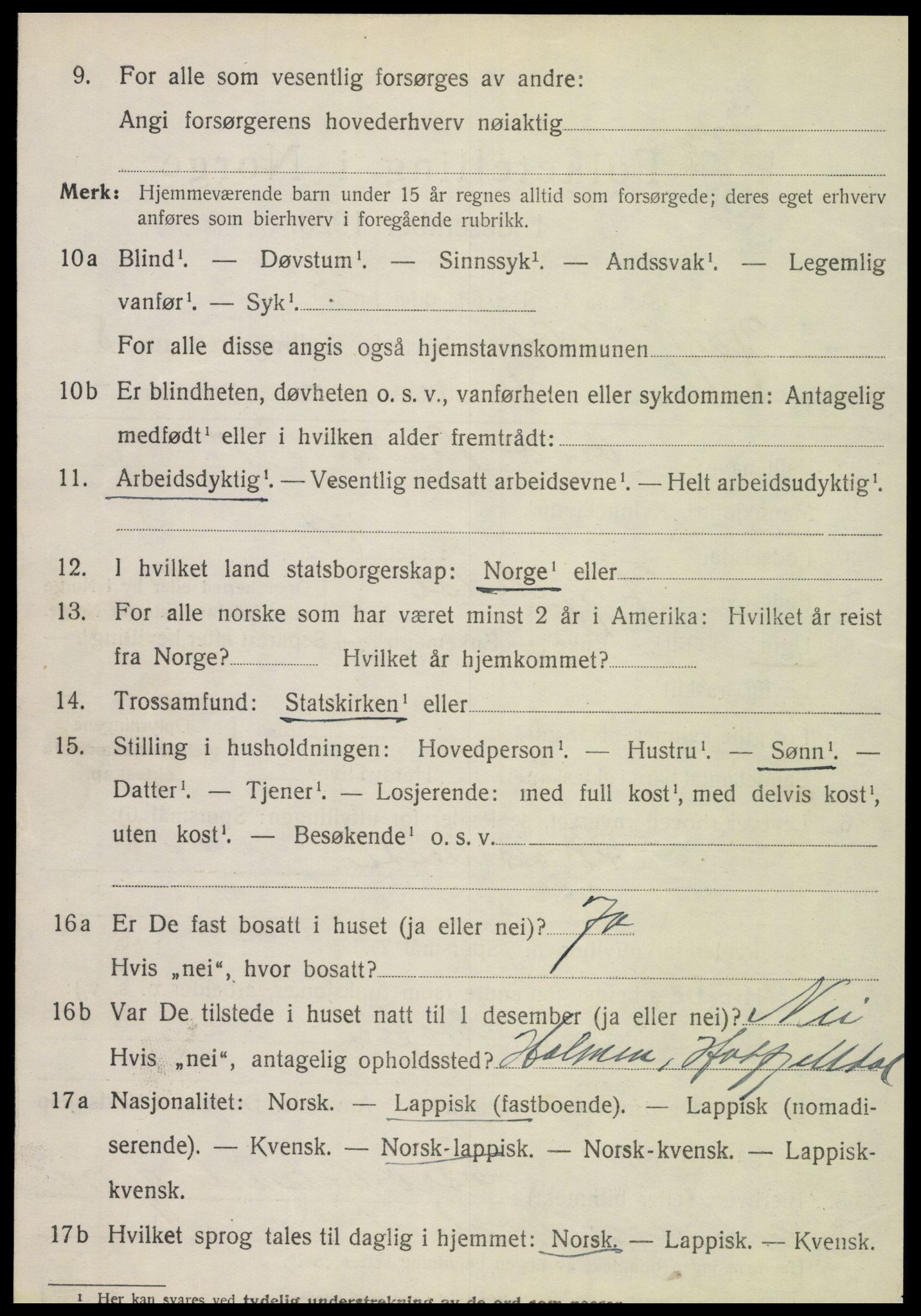 SAT, 1920 census for Hattfjelldal, 1920, p. 2109