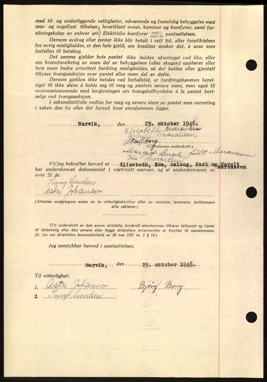 Narvik sorenskriveri, AV/SAT-A-0002/1/2/2C/2Ca: Mortgage book no. A21, 1946-1947, Diary no: : 564/1946