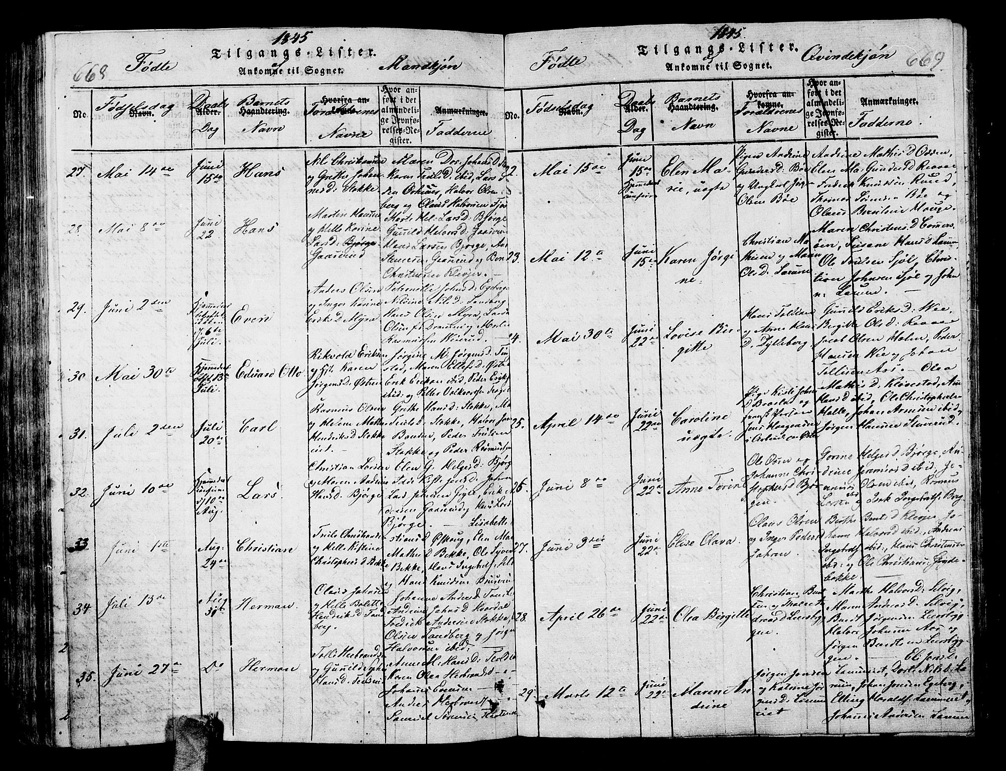 Sande Kirkebøker, SAKO/A-53/G/Ga/L0001: Parish register (copy) no. 1, 1814-1847, p. 668-669