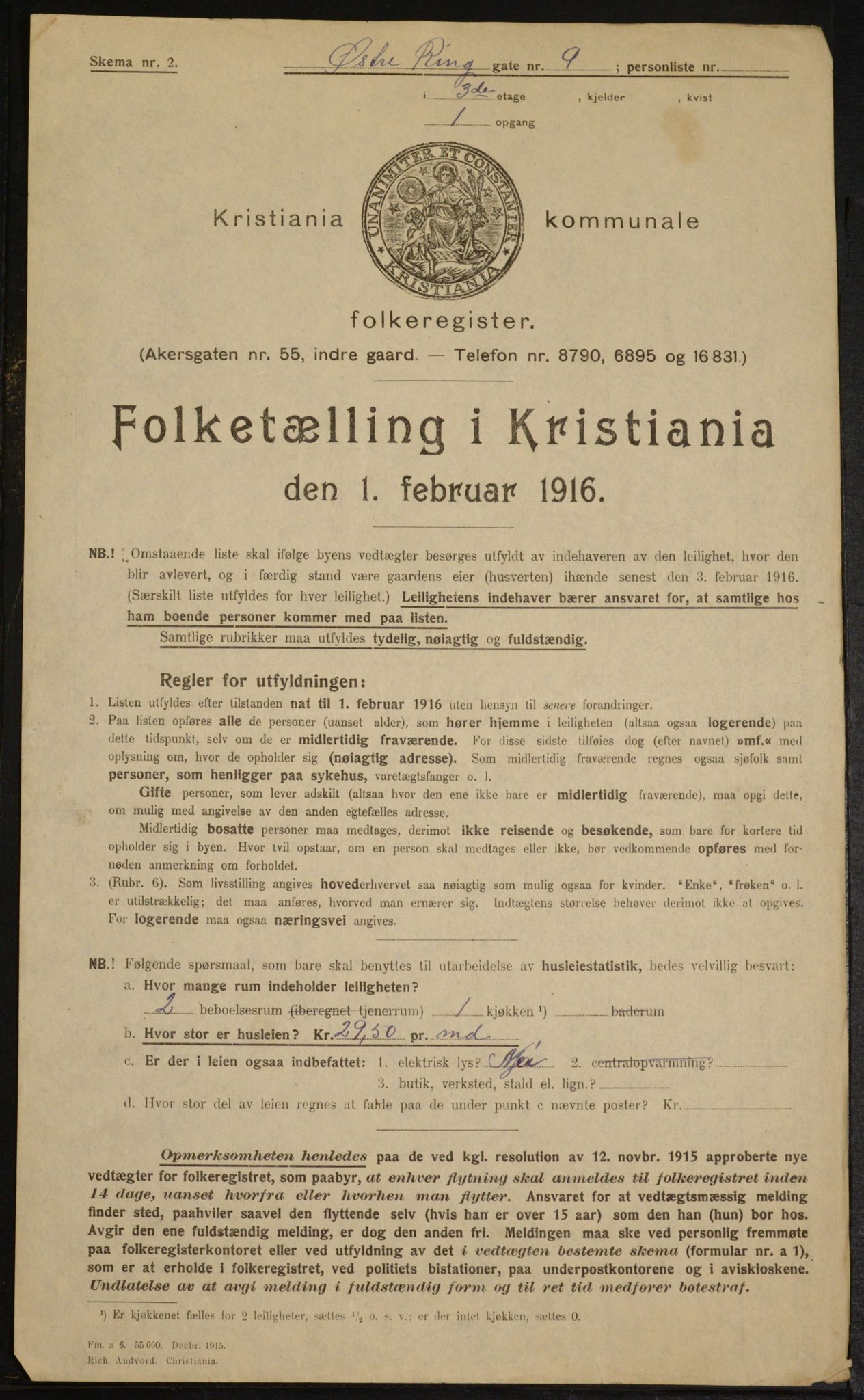OBA, Municipal Census 1916 for Kristiania, 1916, p. 133196
