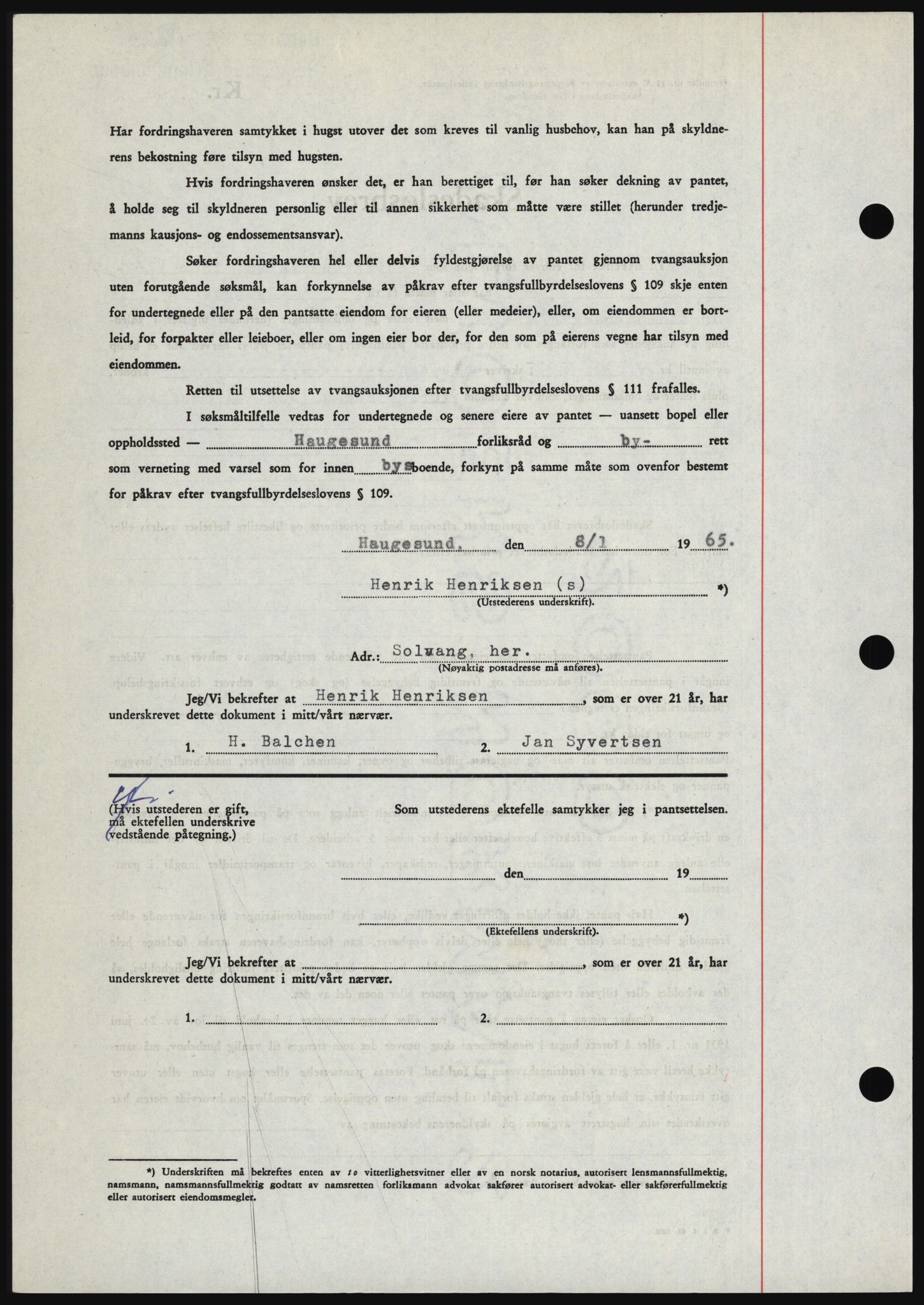 Haugesund tingrett, SAST/A-101415/01/II/IIC/L0053: Mortgage book no. B 53, 1965-1965, Diary no: : 93/1965