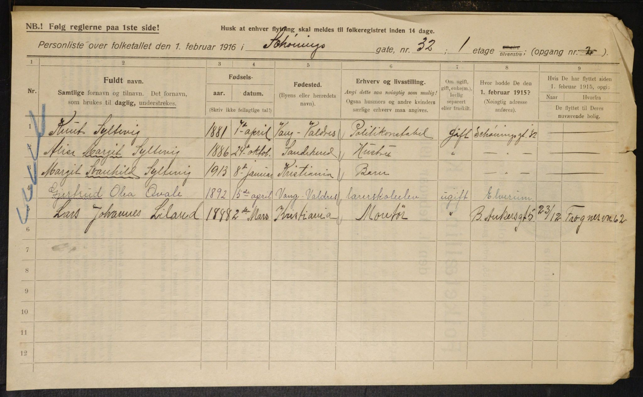 OBA, Municipal Census 1916 for Kristiania, 1916, p. 96099