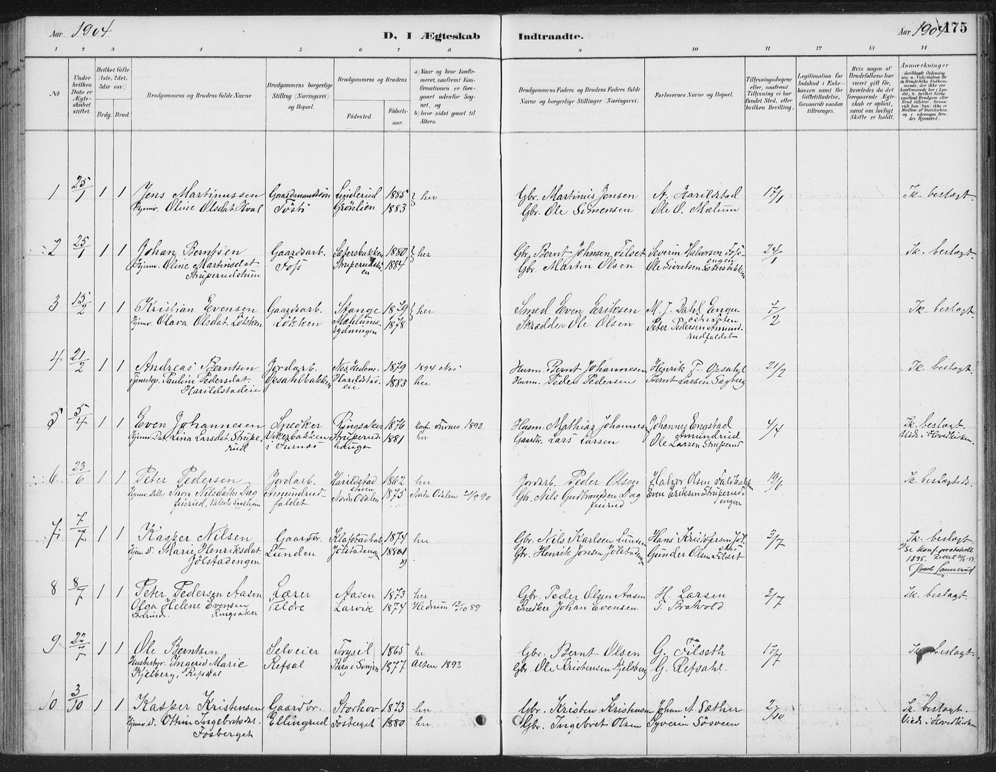 Romedal prestekontor, SAH/PREST-004/K/L0008: Parish register (official) no. 8, 1887-1905, p. 175