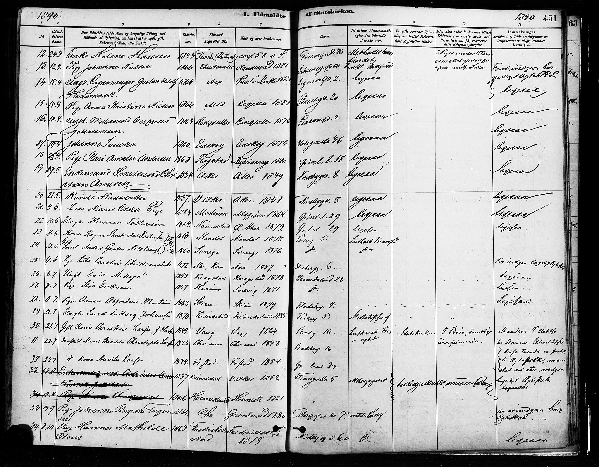 Grønland prestekontor Kirkebøker, SAO/A-10848/F/Fa/L0008: Parish register (official) no. 8, 1881-1893, p. 451