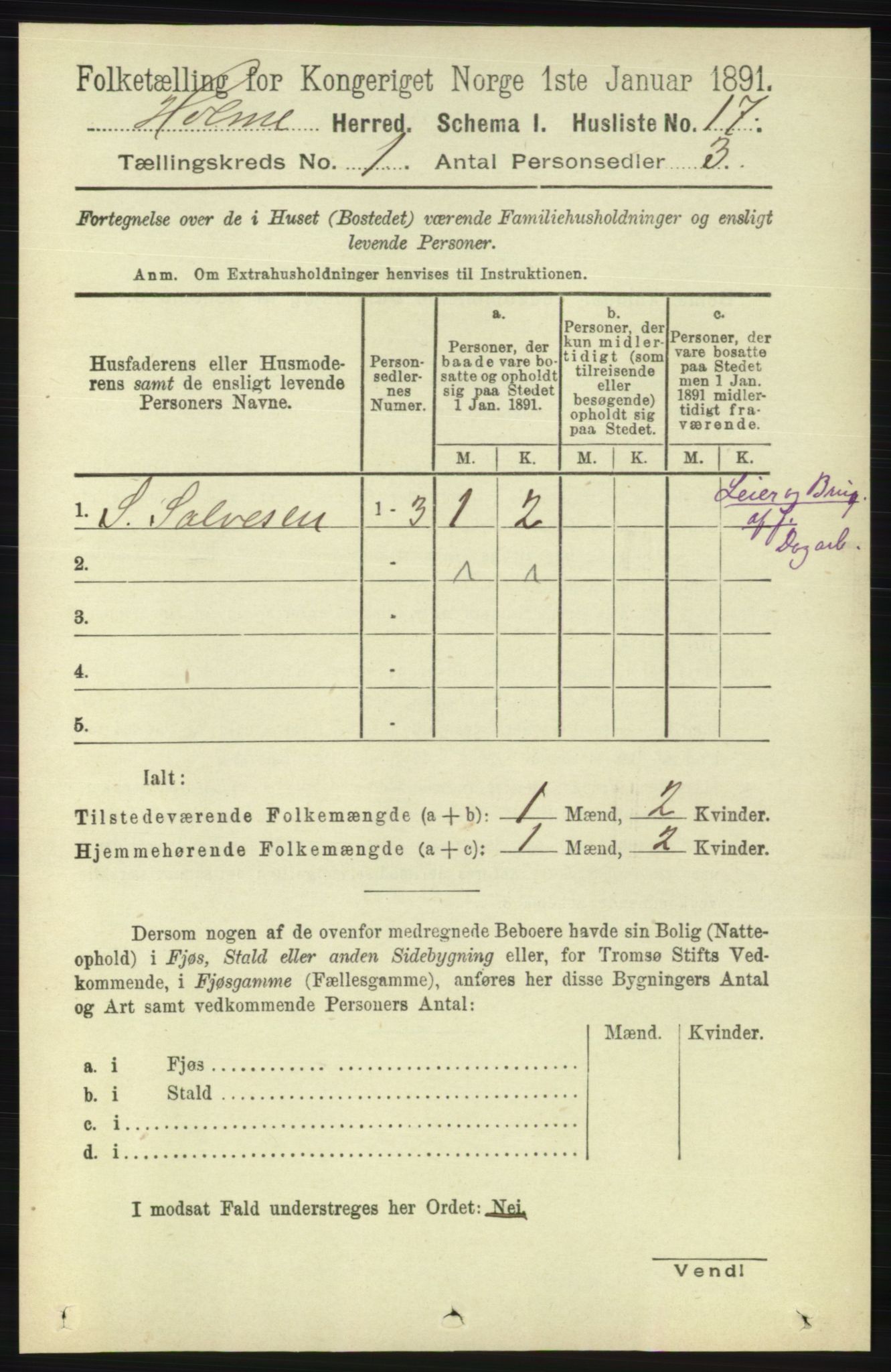 RA, 1891 census for 1020 Holum, 1891, p. 37