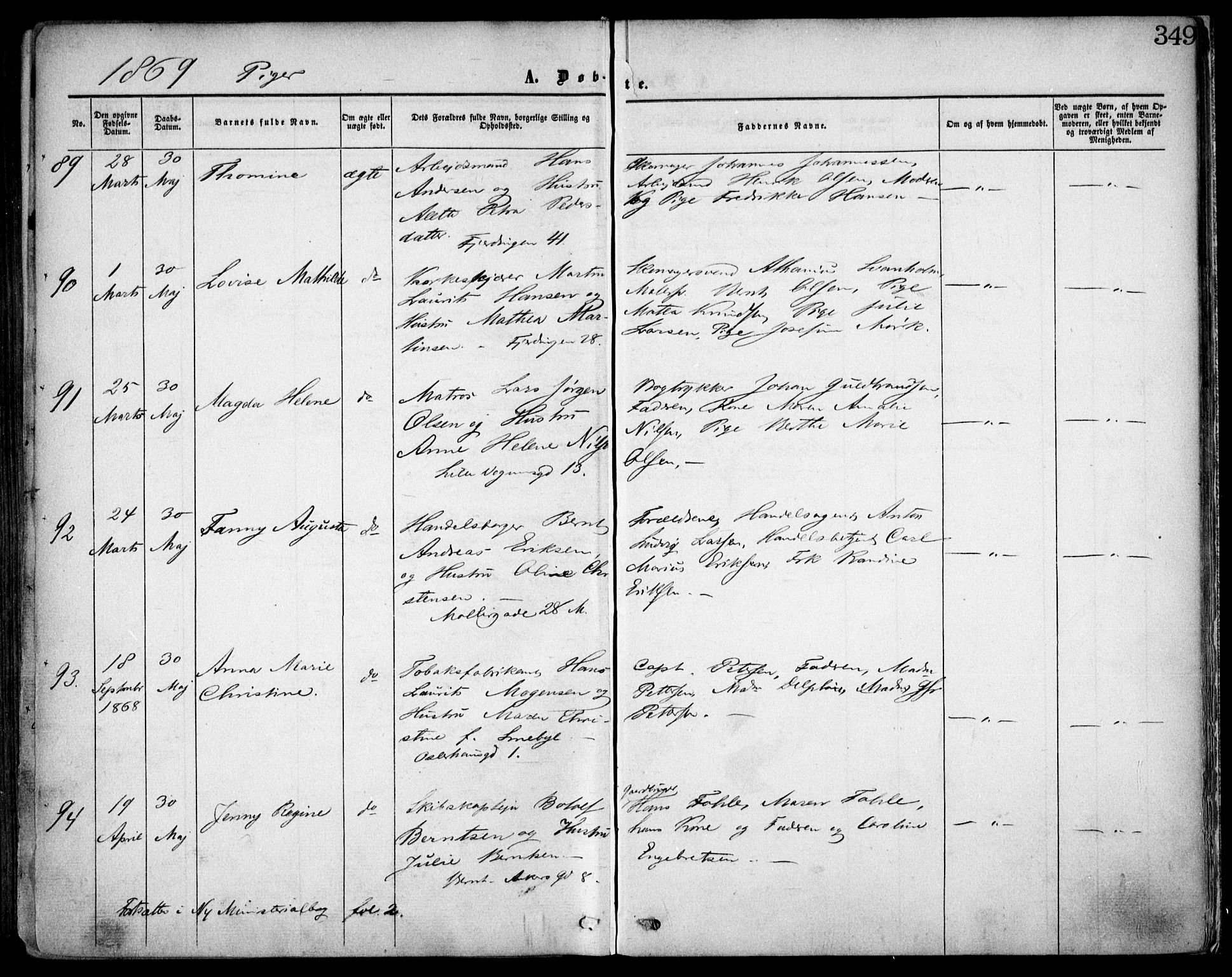 Oslo domkirke Kirkebøker, SAO/A-10752/F/Fa/L0016: Parish register (official) no. 16, 1863-1871, p. 349