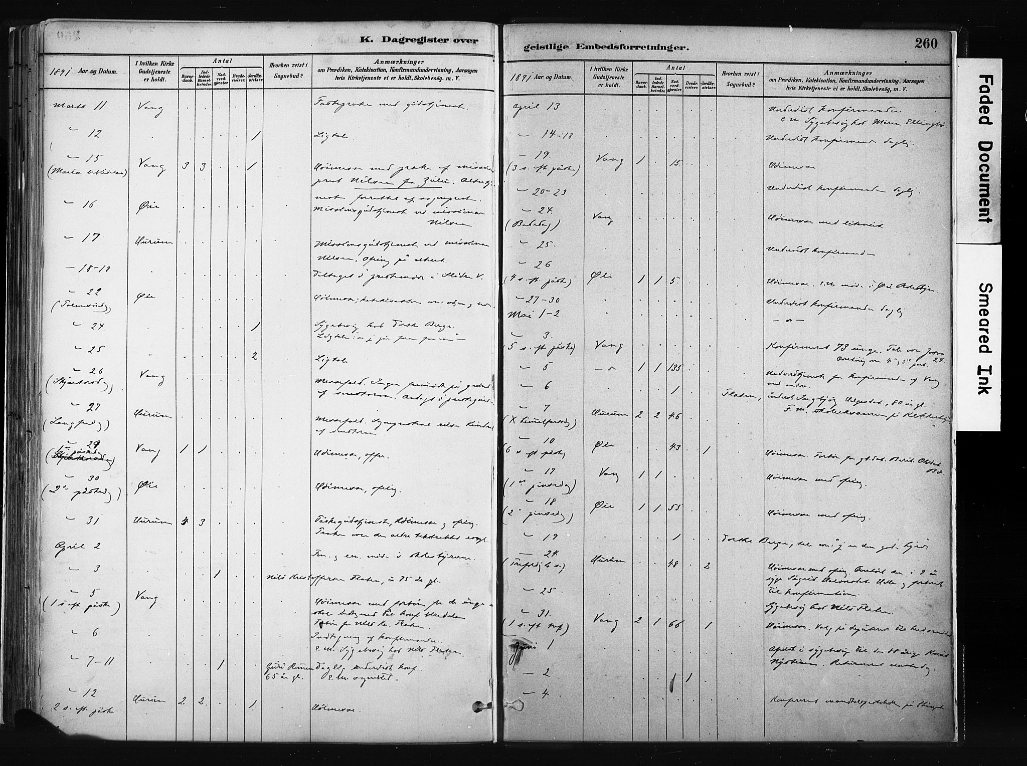 Vang prestekontor, Valdres, SAH/PREST-140/H/Ha/L0008: Parish register (official) no. 8, 1882-1910, p. 260