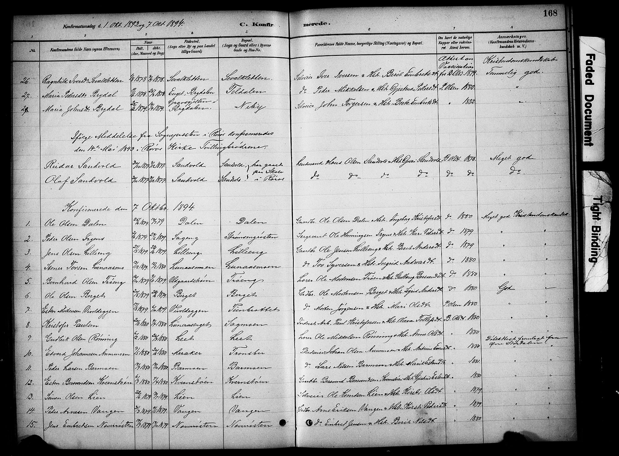 Tynset prestekontor, SAH/PREST-058/H/Ha/Hab/L0006: Parish register (copy) no. 6, 1880-1899, p. 168