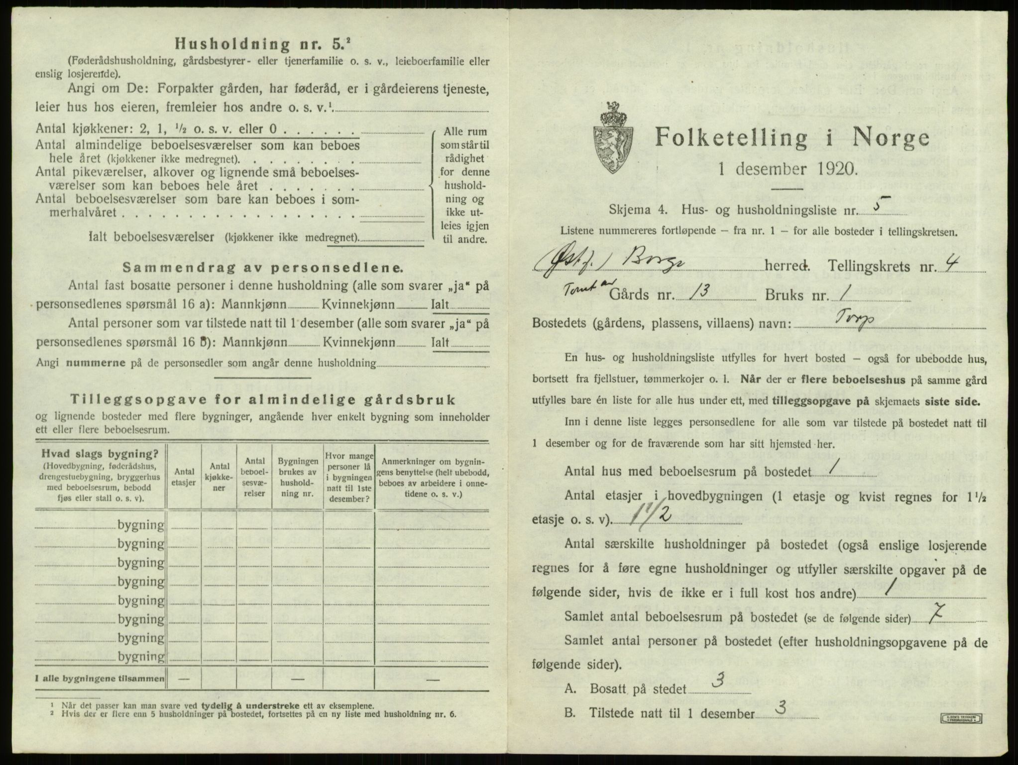 SAO, 1920 census for Borge, 1920, p. 844