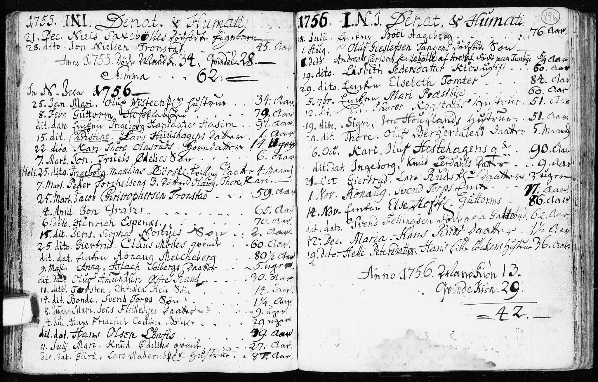 Spydeberg prestekontor Kirkebøker, AV/SAO-A-10924/F/Fa/L0002: Parish register (official) no. I 2, 1739-1780, p. 196