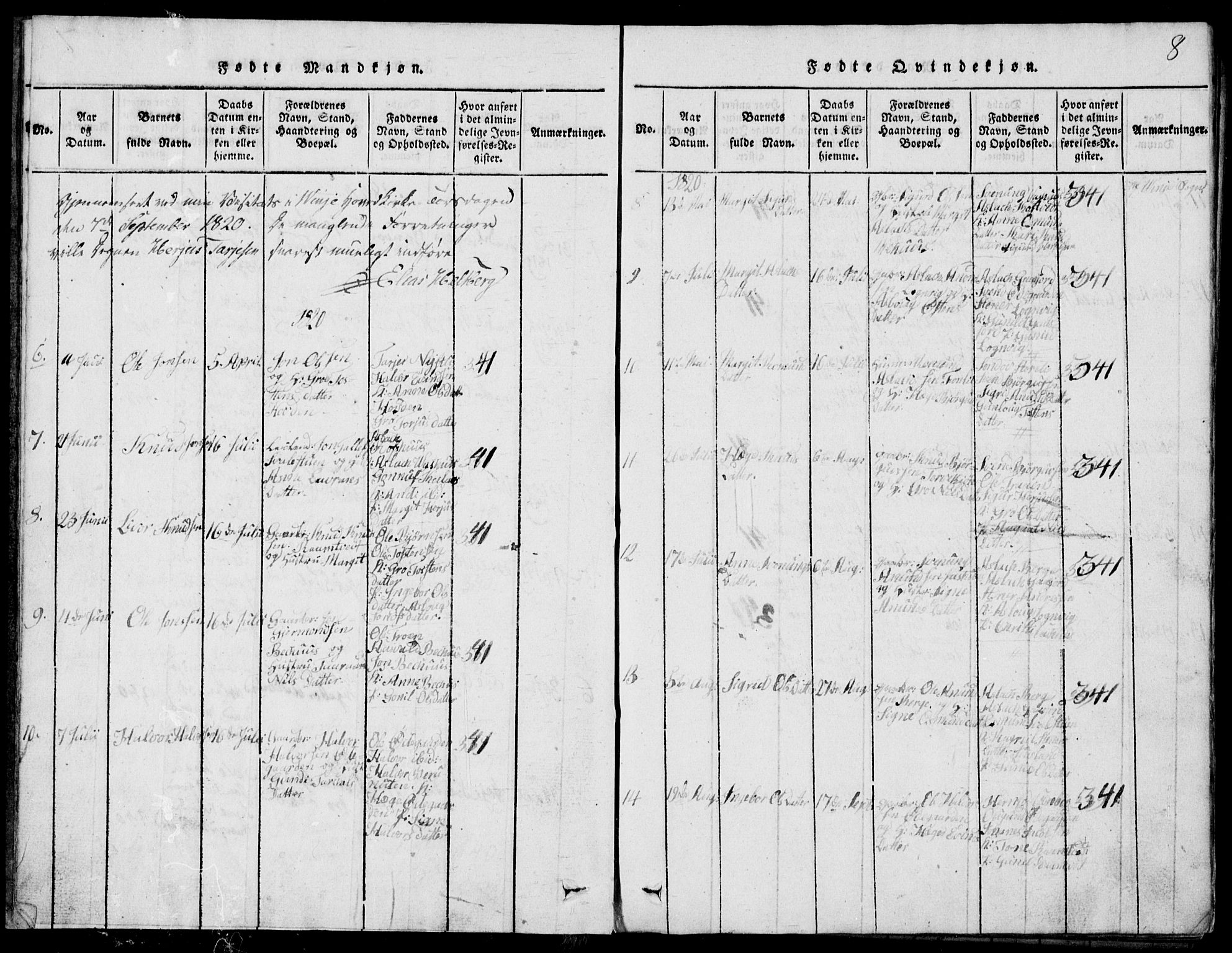 Rauland kirkebøker, AV/SAKO-A-292/G/Ga/L0001: Parish register (copy) no. I 1, 1814-1843, p. 8