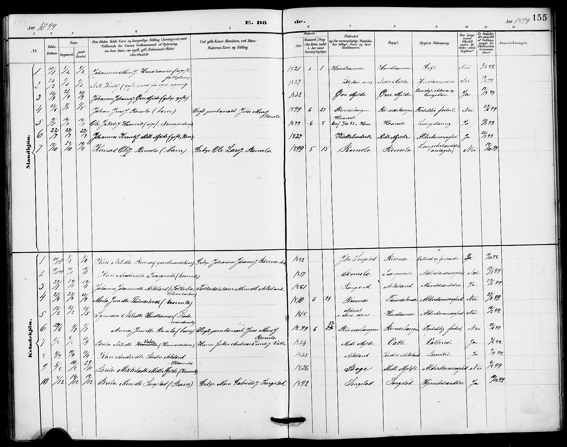 Haus sokneprestembete, AV/SAB-A-75601/H/Hab: Parish register (copy) no. B 3, 1885-1899, p. 155