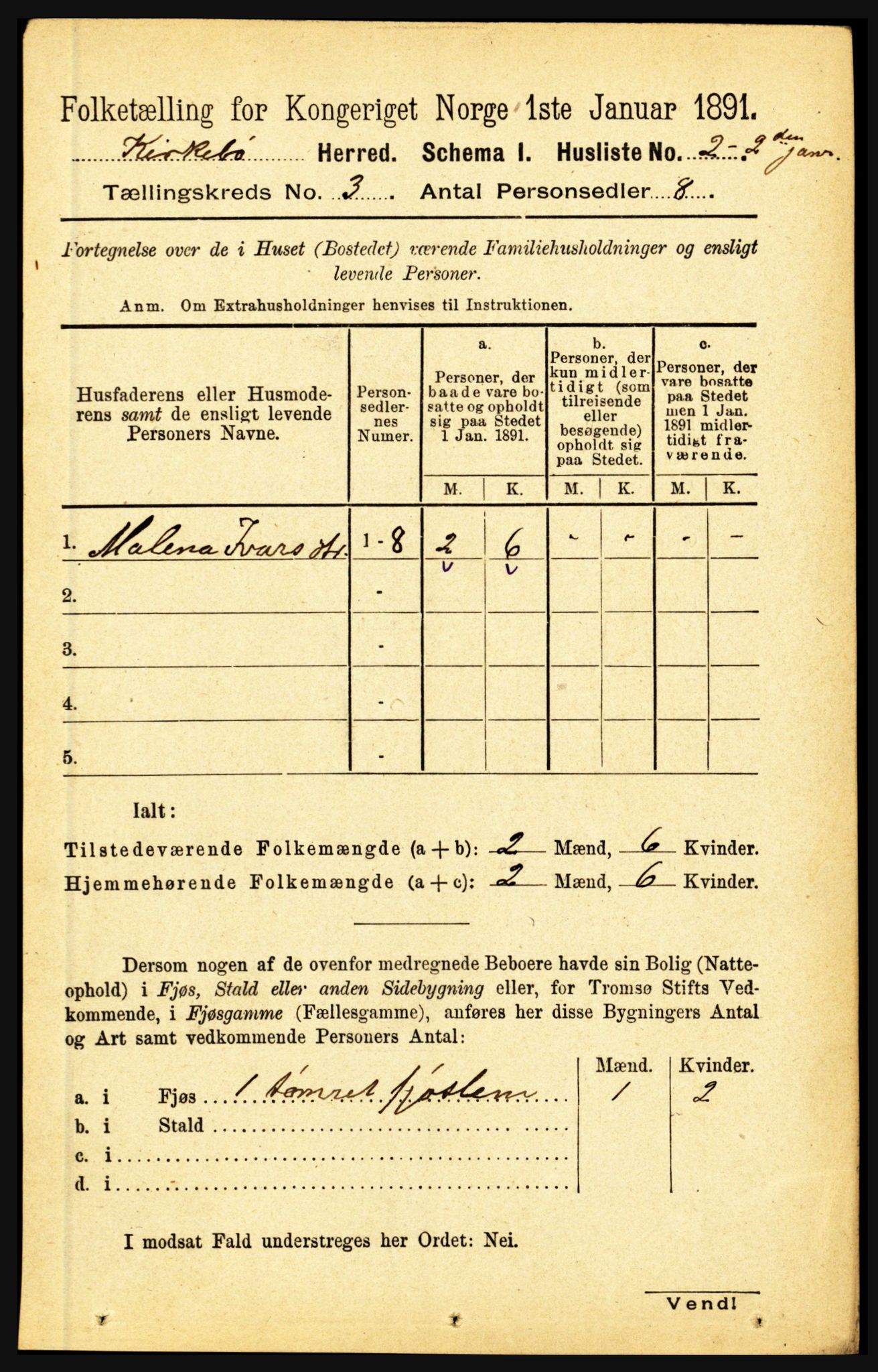 RA, 1891 census for 1416 Kyrkjebø, 1891, p. 493