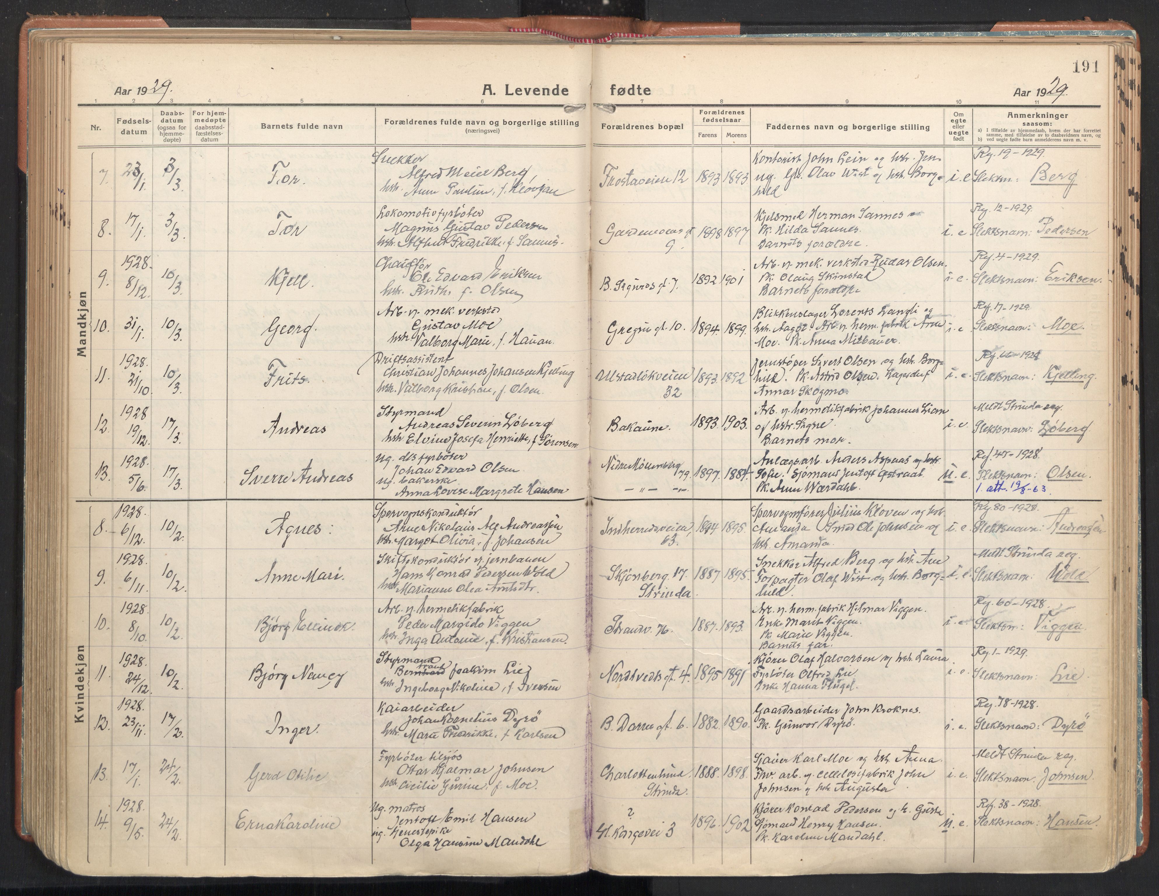 Ministerialprotokoller, klokkerbøker og fødselsregistre - Sør-Trøndelag, SAT/A-1456/605/L0248: Parish register (official) no. 605A10, 1920-1937, p. 191