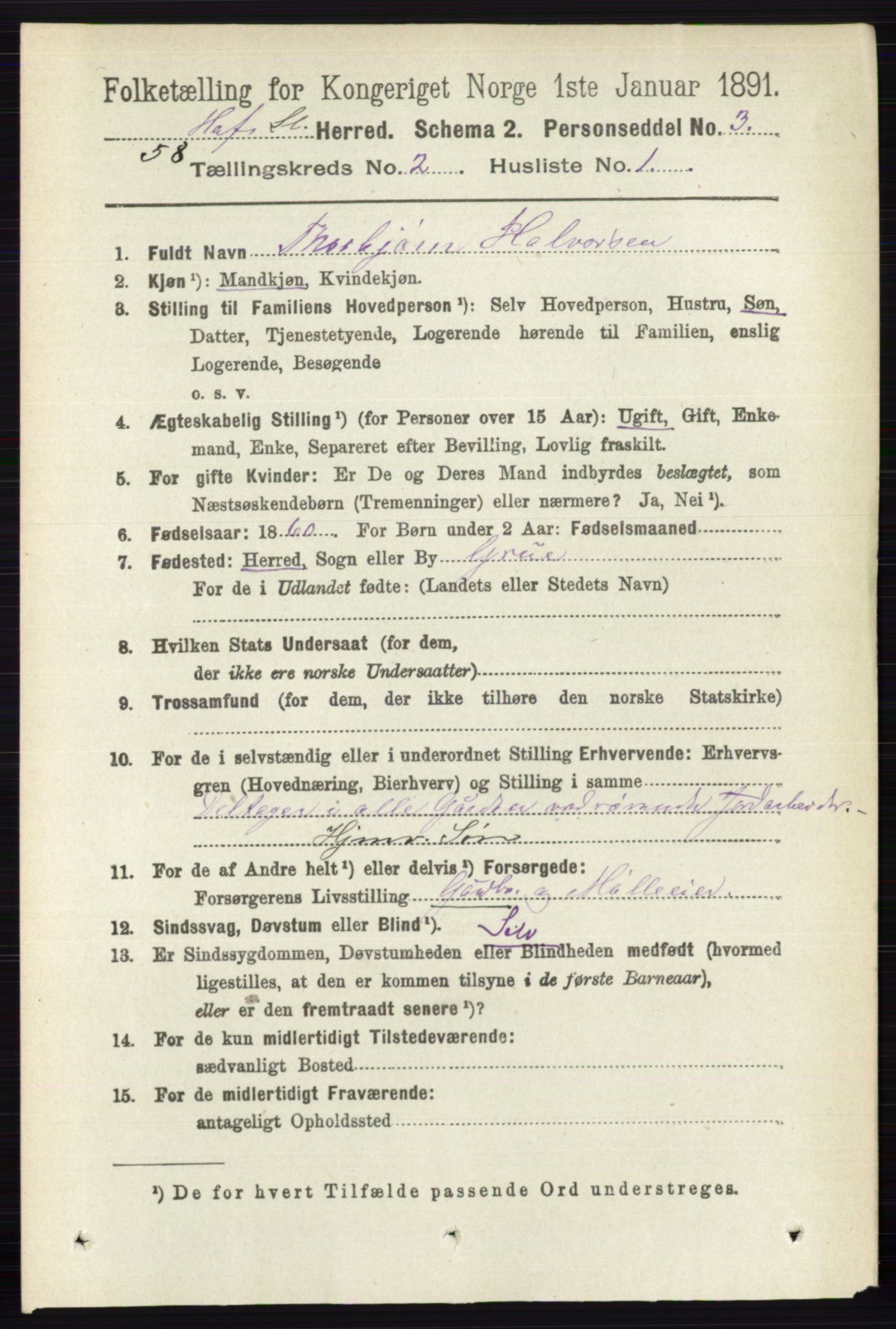 RA, 1891 census for 0424 Hof, 1891, p. 461