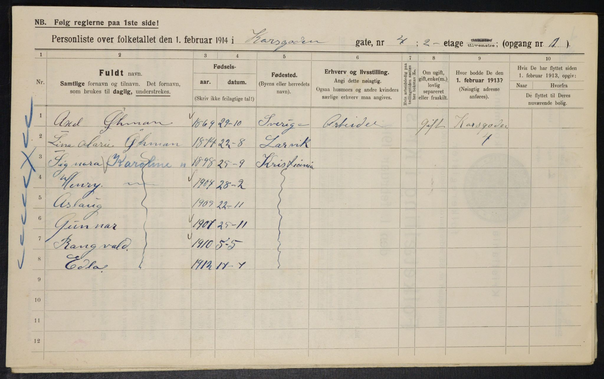 OBA, Municipal Census 1914 for Kristiania, 1914, p. 53362