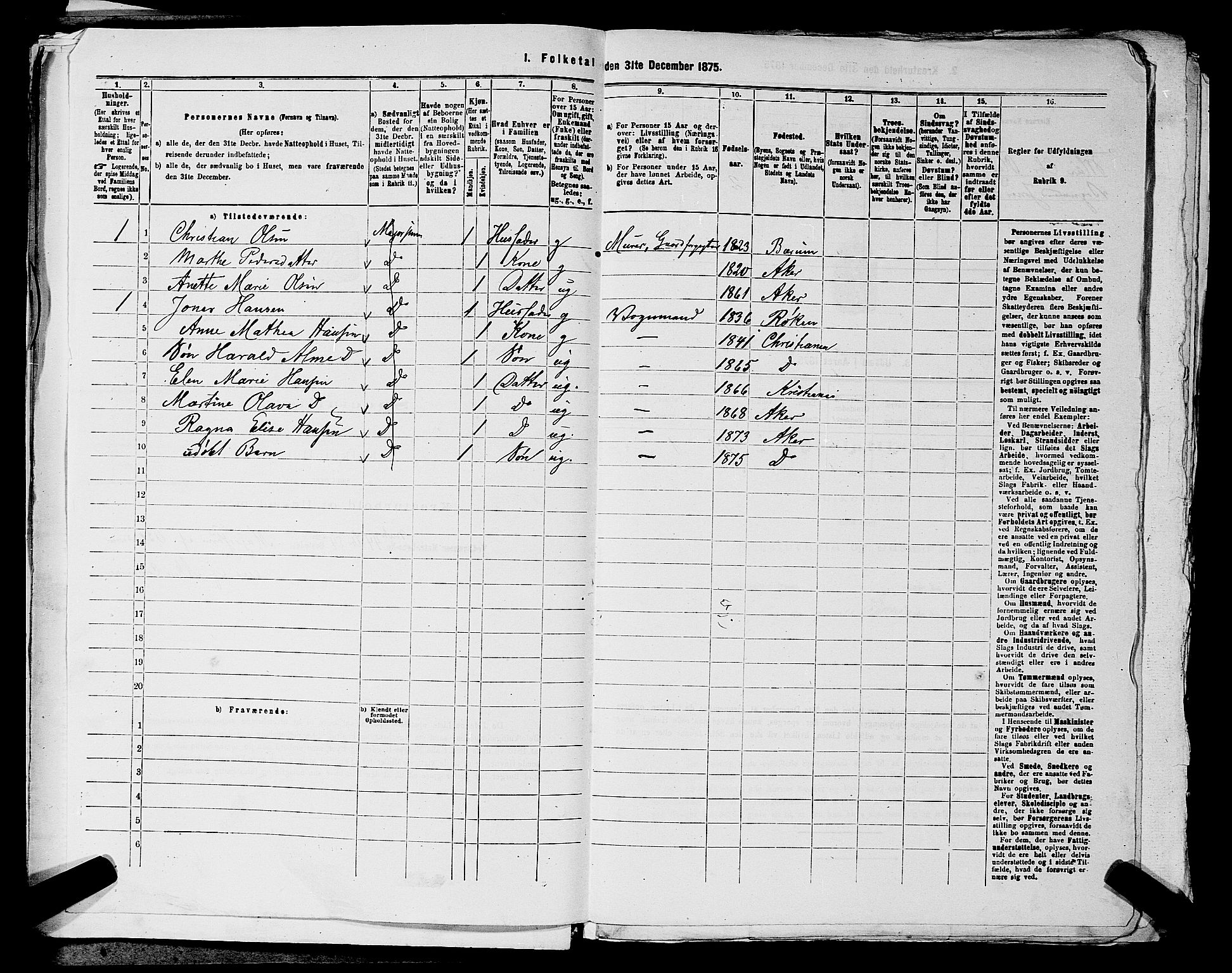 RA, 1875 census for 0218aP Vestre Aker, 1875, p. 2050