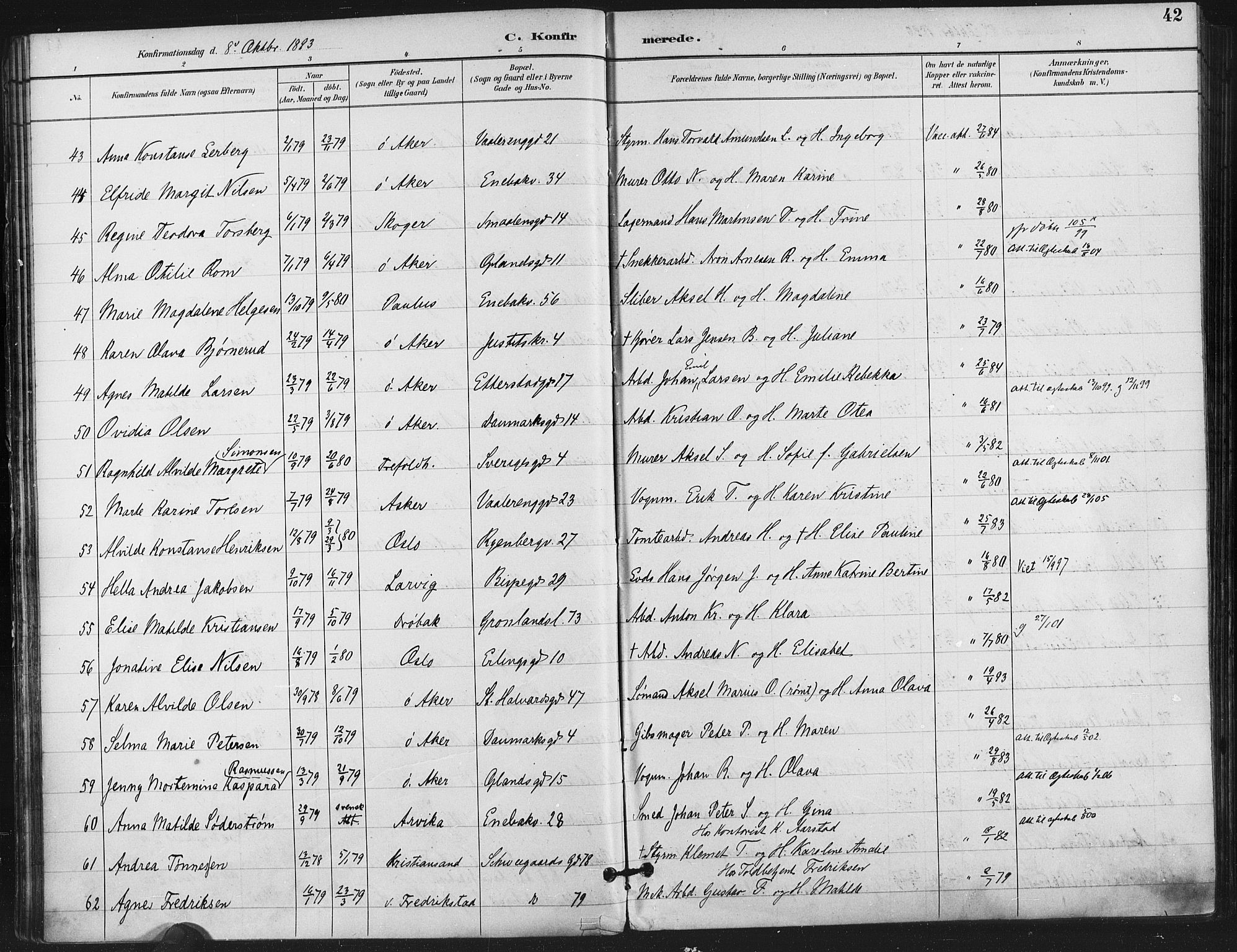 Gamlebyen prestekontor Kirkebøker, AV/SAO-A-10884/F/Fa/L0008: Parish register (official) no. 8, 1891-1908, p. 42