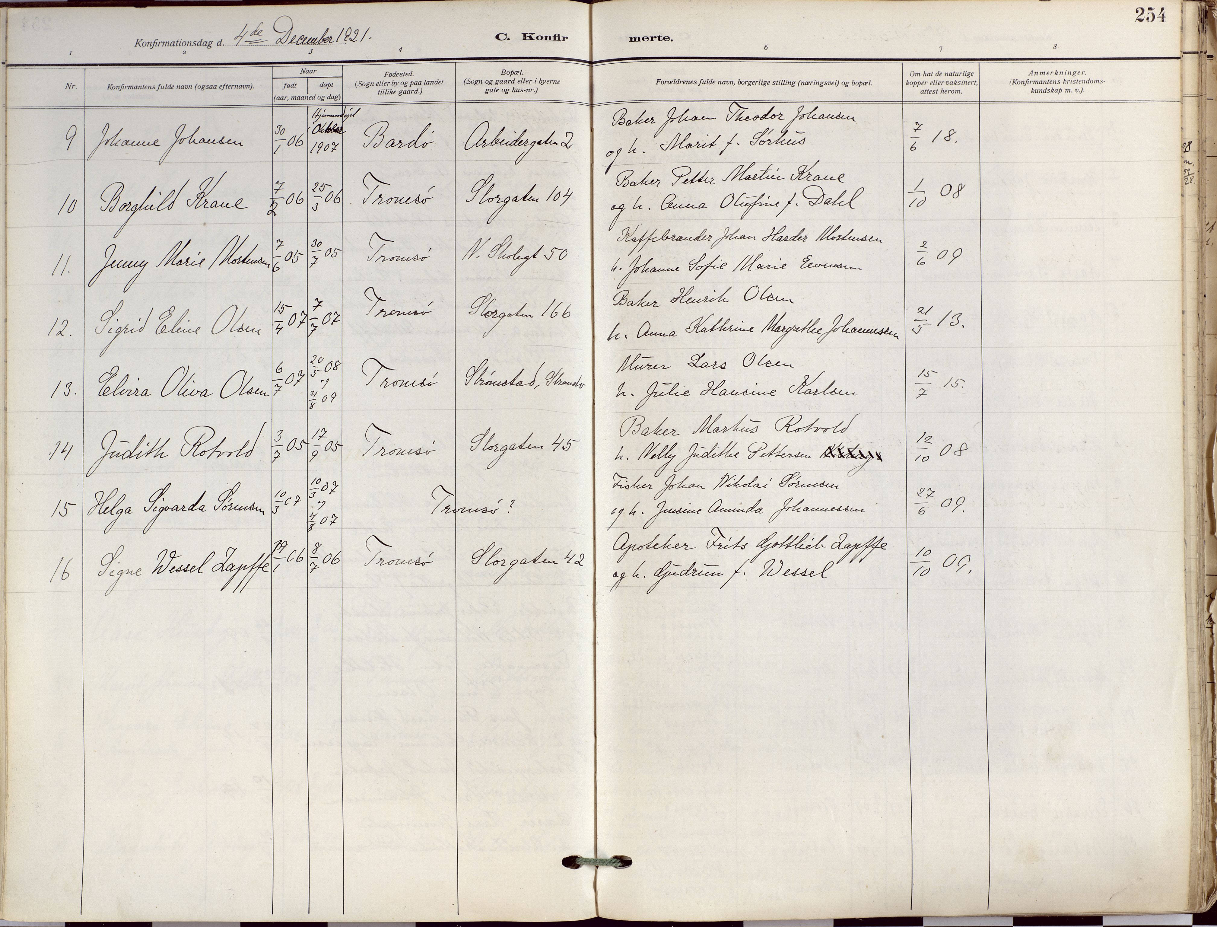 Tromsø sokneprestkontor/stiftsprosti/domprosti, SATØ/S-1343/G/Ga/L0019kirke: Parish register (official) no. 19, 1917-1927, p. 254