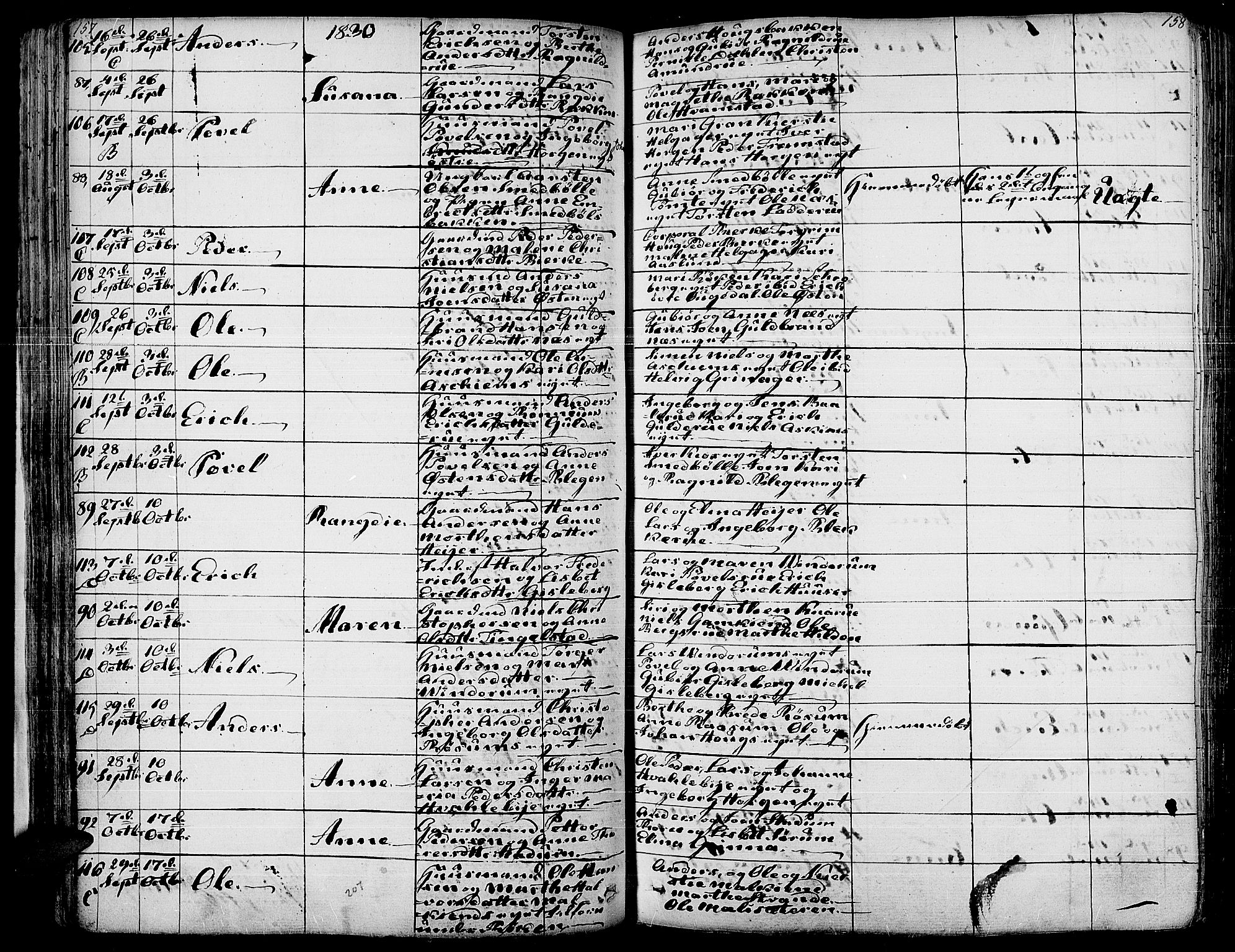 Gran prestekontor, AV/SAH-PREST-112/H/Ha/Haa/L0010: Parish register (official) no. 10, 1824-1842, p. 157-158