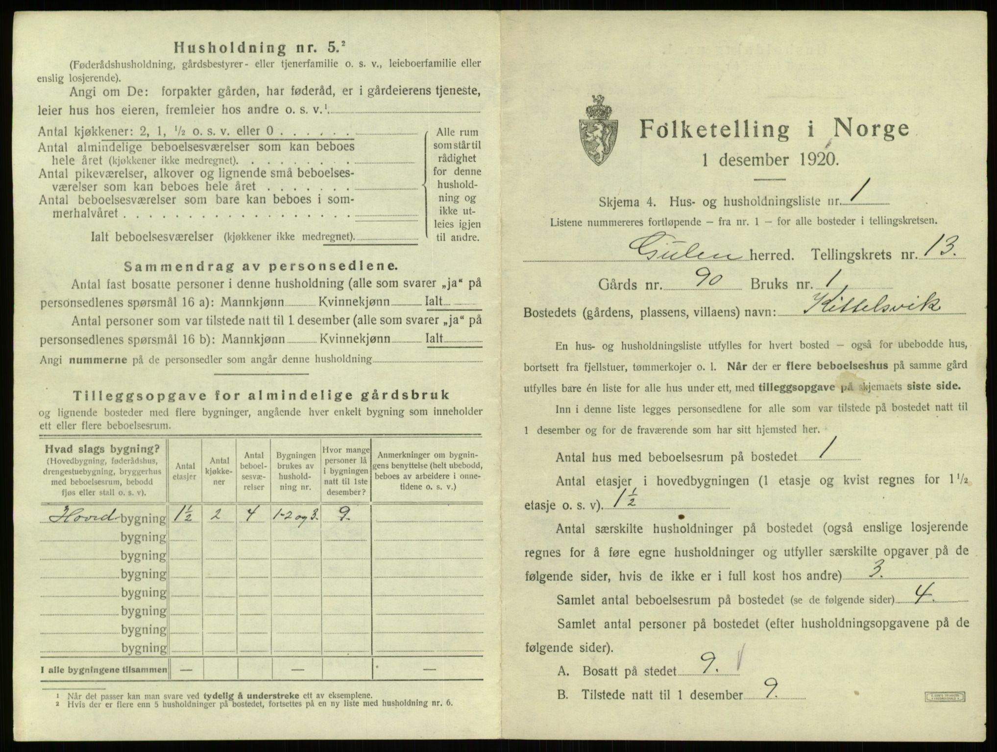 SAB, 1920 census for Gulen, 1920, p. 820