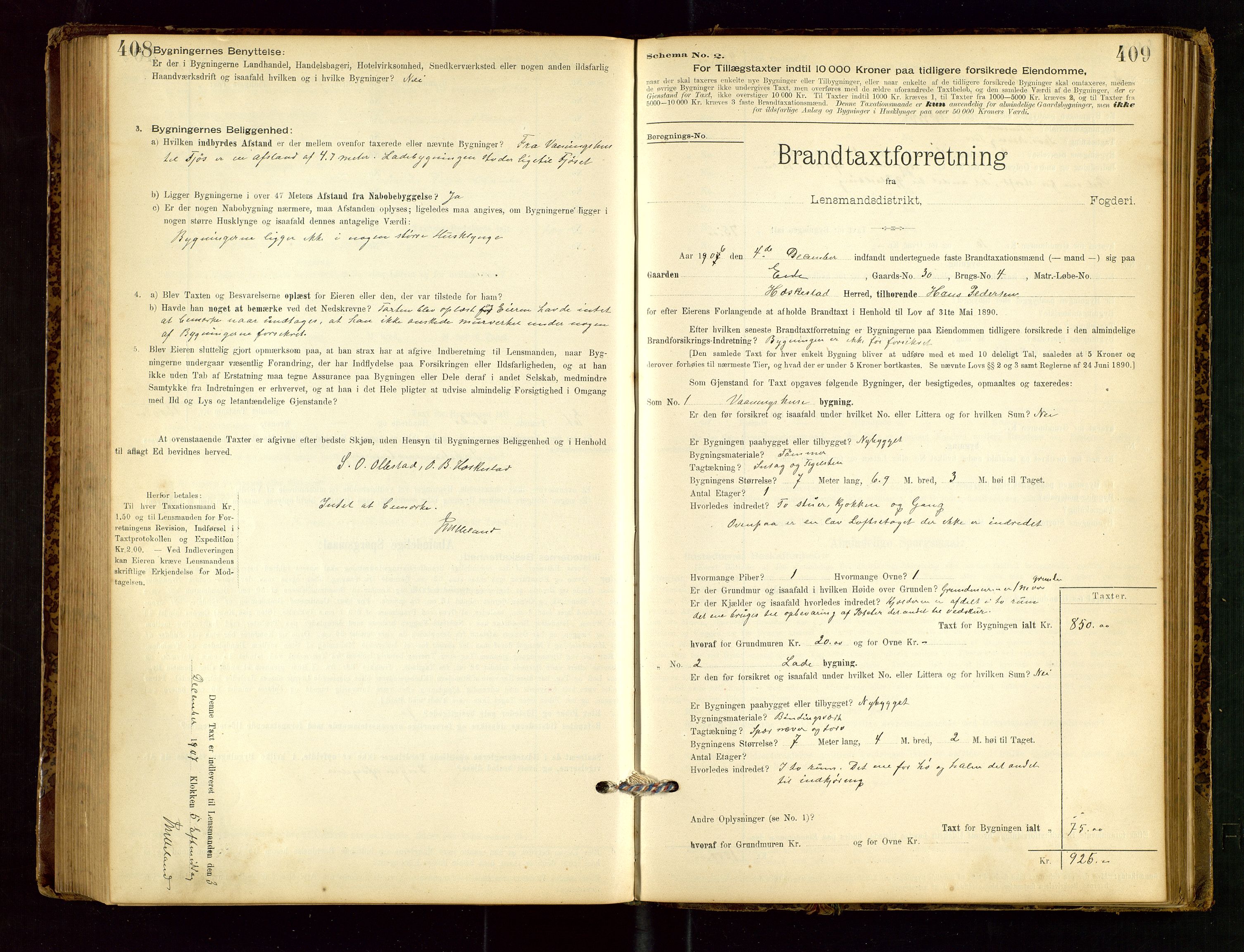 Heskestad lensmannskontor, SAST/A-100304/Gob/L0001: "Brandtaxationsprotokol", 1894-1915, p. 408-409