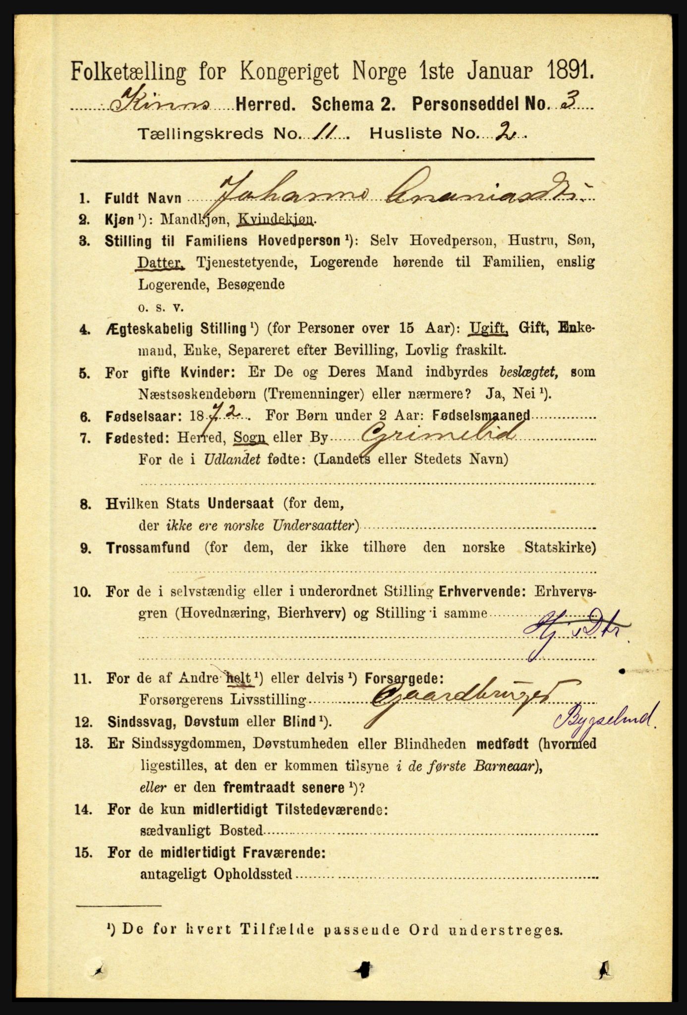 RA, 1891 census for 1437 Kinn, 1891, p. 4073