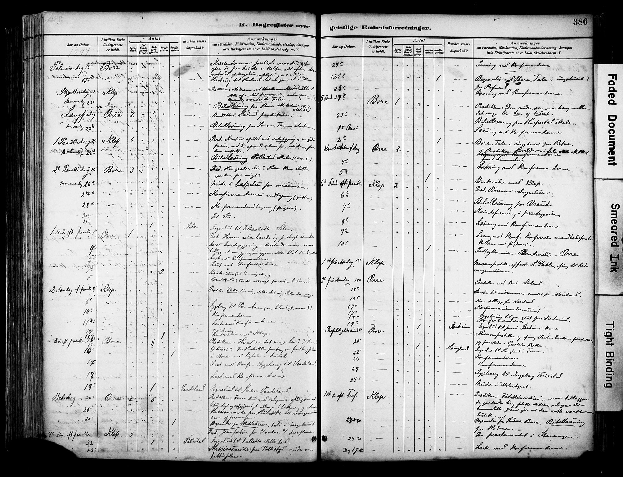 Klepp sokneprestkontor, AV/SAST-A-101803/001/3/30BA/L0009: Parish register (official) no. A 7, 1886-1915, p. 386