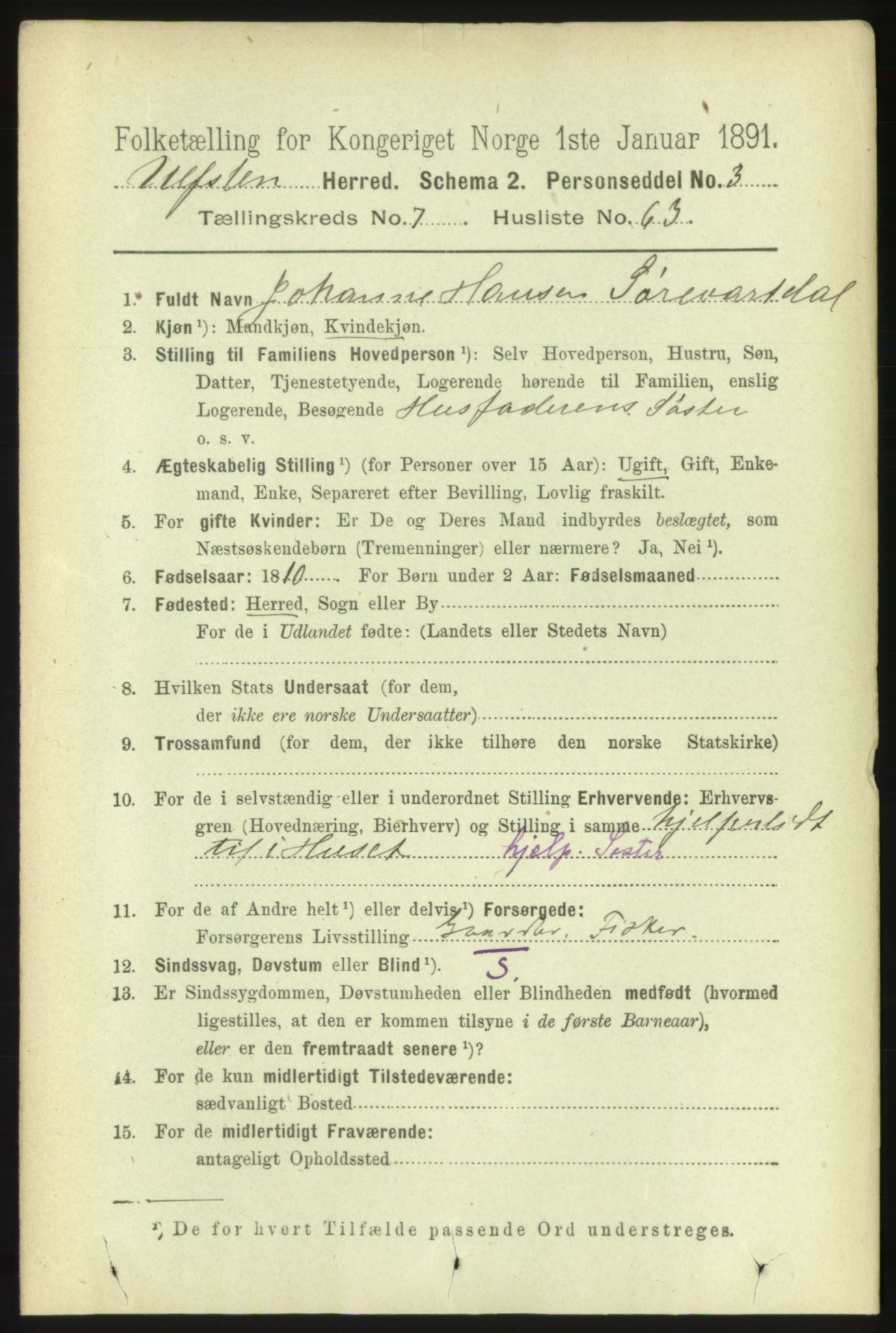 RA, 1891 census for 1516 Ulstein, 1891, p. 2509